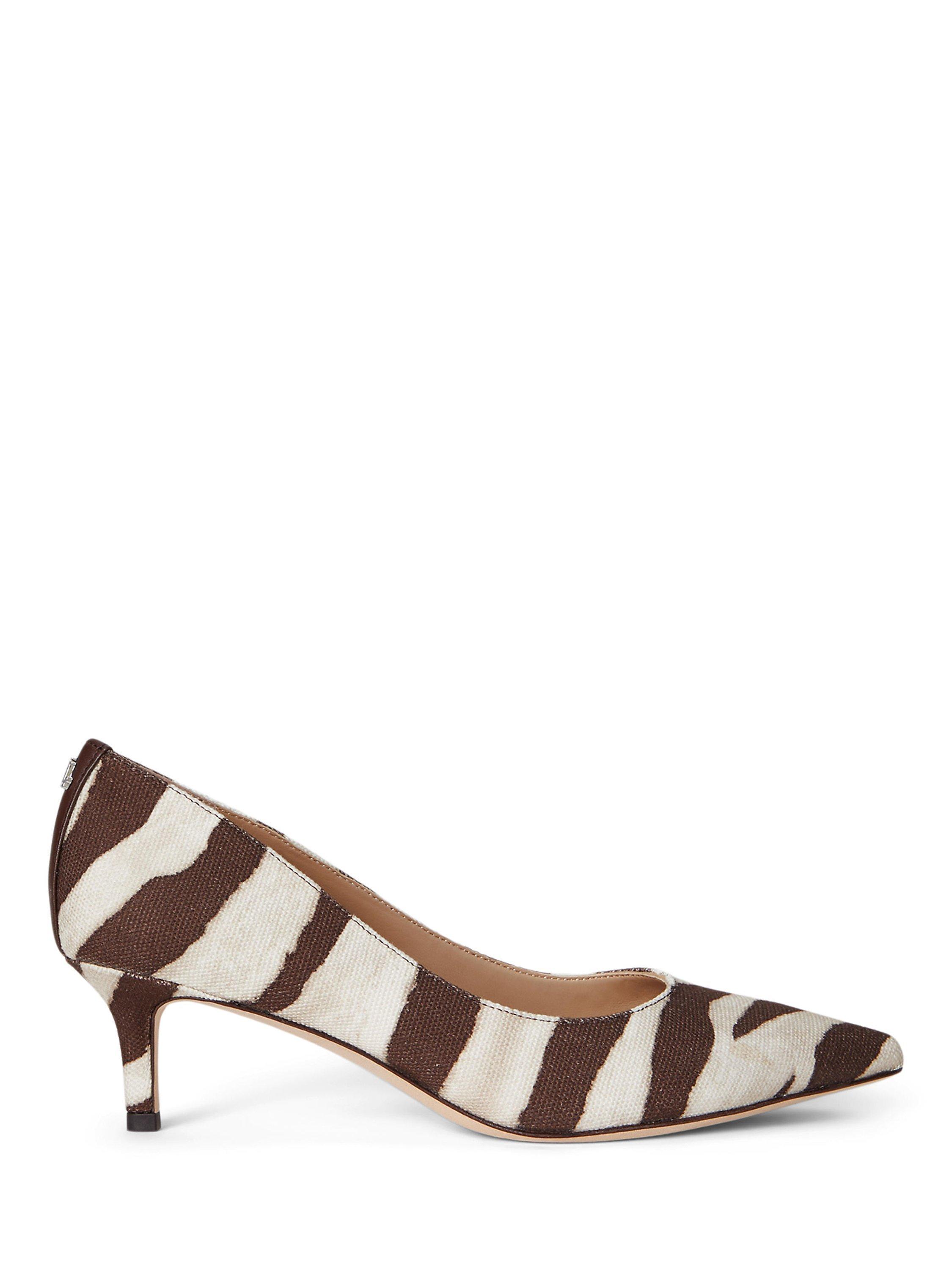 Product image 1 of 4, which shows Lauren Ralph Lauren Adrienne Zebra Print Kitten Heels, Off White/Brown, 4