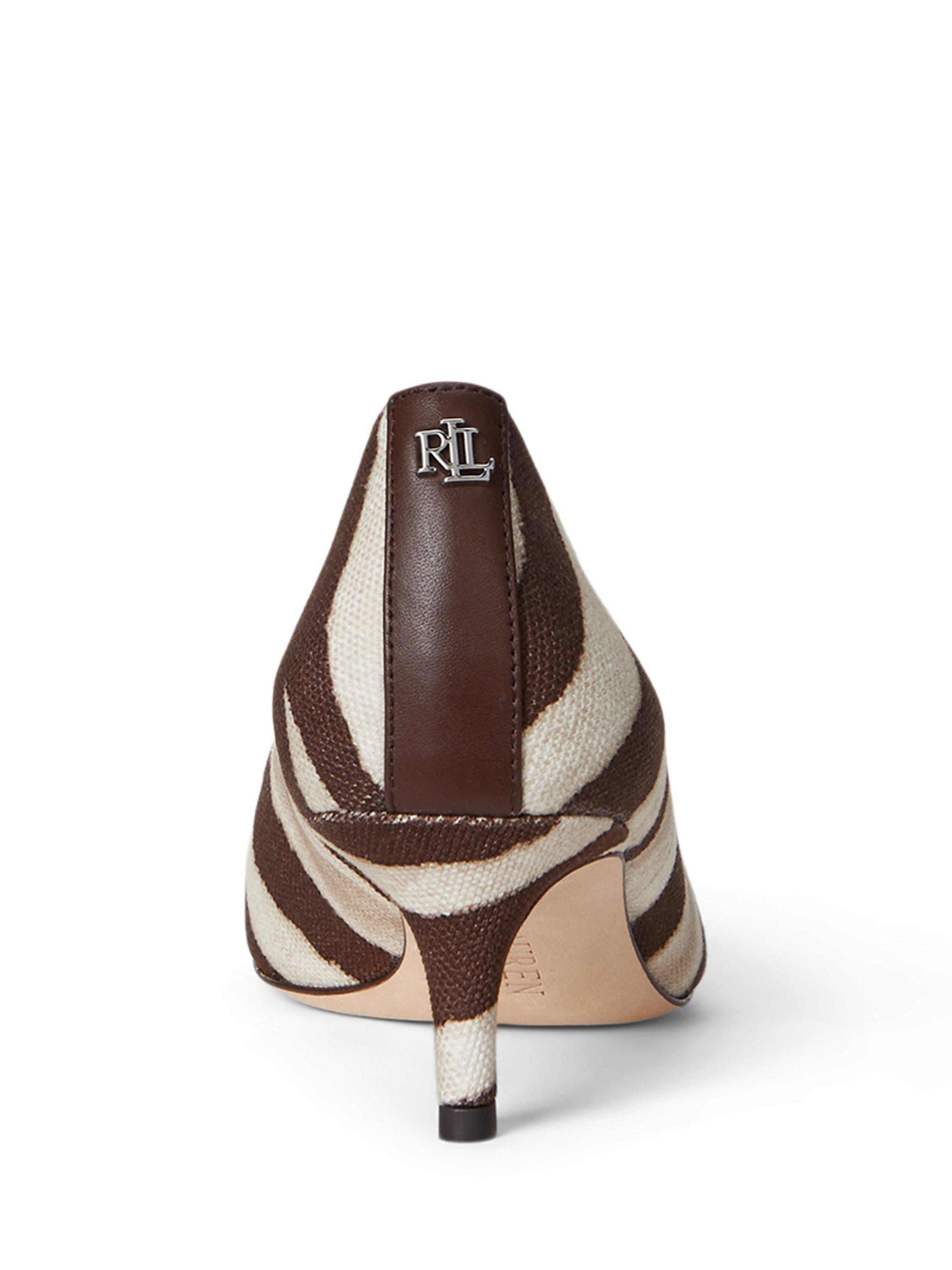 Product image 4 of 4, which shows Lauren Ralph Lauren Adrienne Zebra Print Kitten Heels, Off White/Brown, 4