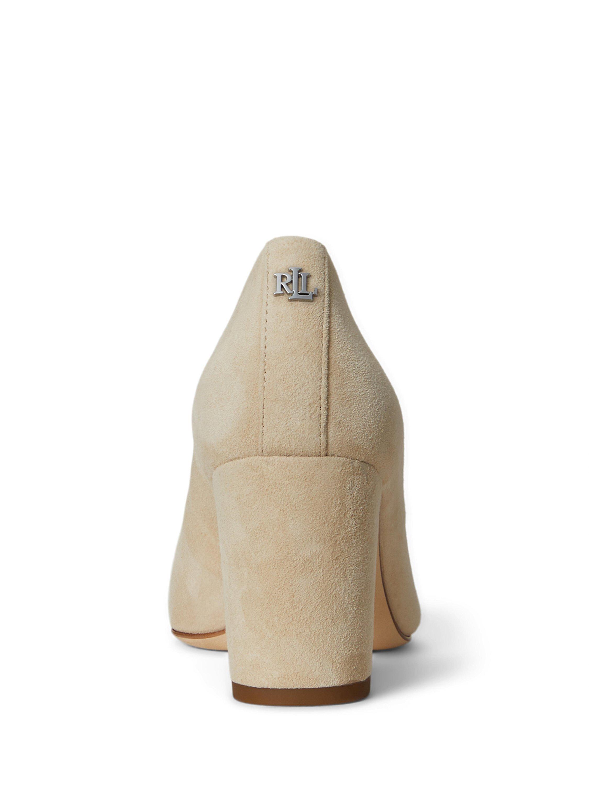 Product image 4 of 4, which shows Lauren Ralph Lauren Lanette Suede Court Shoes, Sanddune, 3