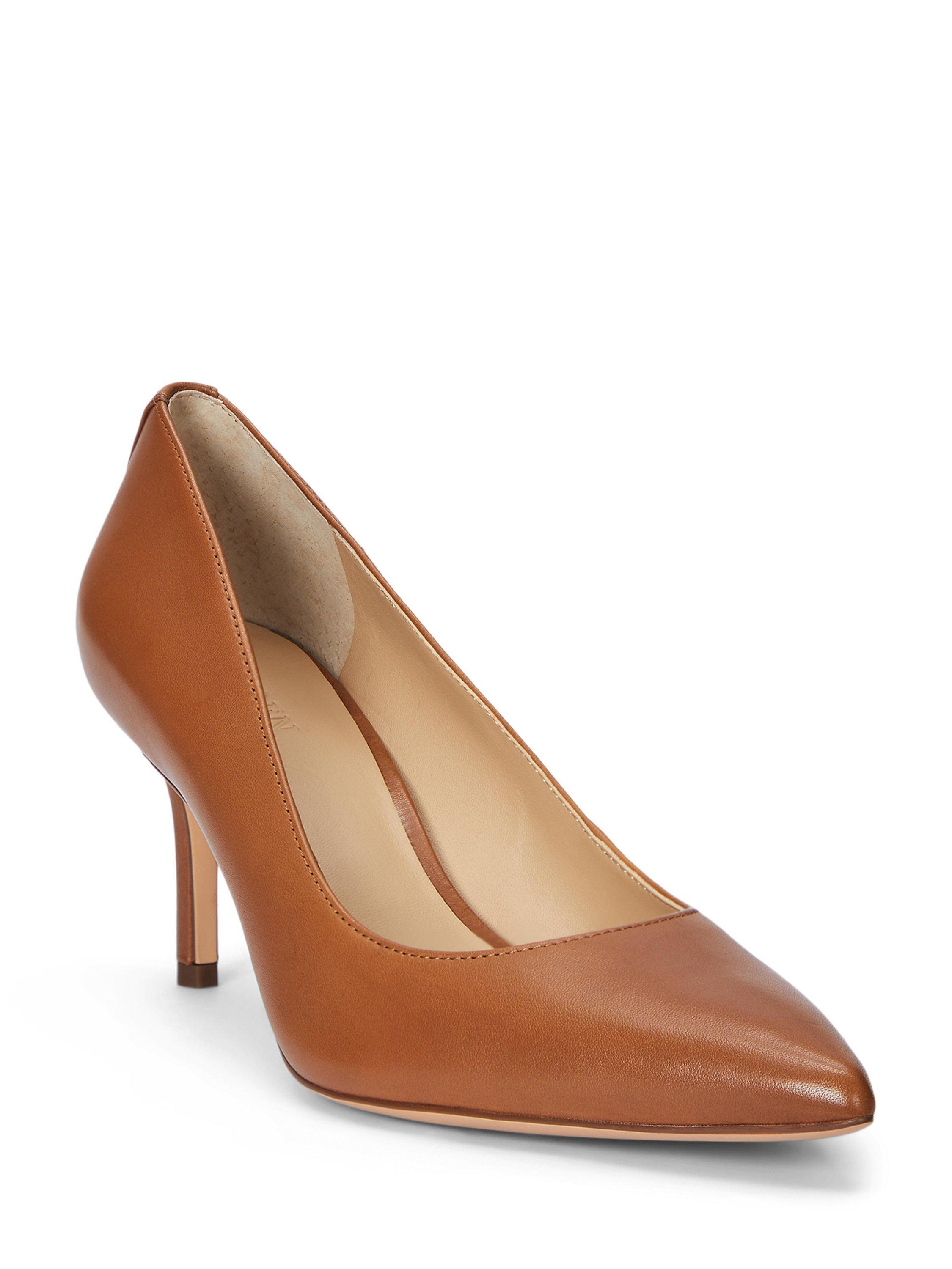 Product image 2 of 4, which shows Lauren Ralph Lauren Lanette Leather Court Shoes, Tan, 3
