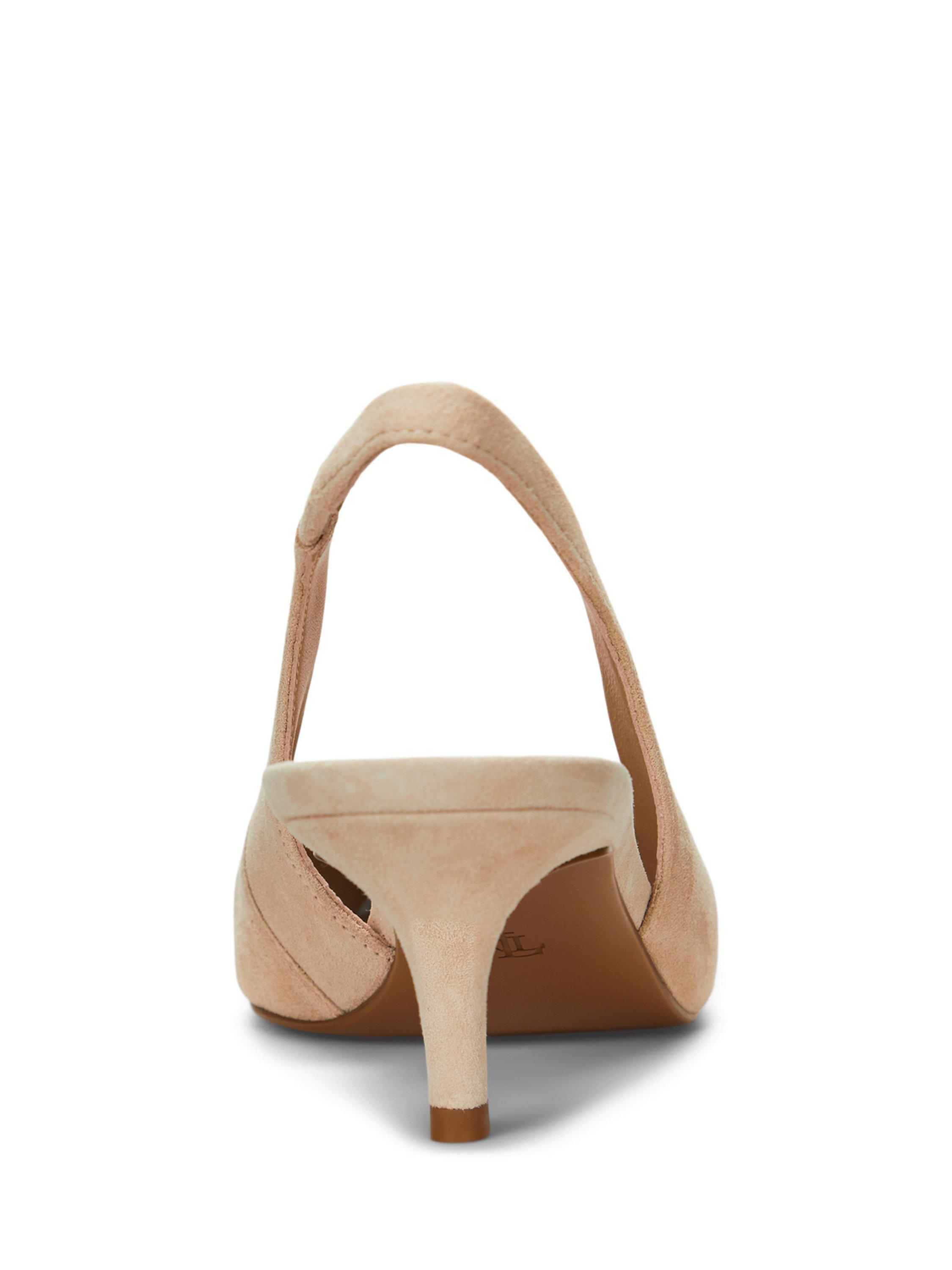 Product image 4 of 4, which shows Lauren Ralph Lauren Lolah Suede Slingback Court Shoes, Sand, 3