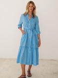 NRBY X BOYD Braga Linen Tiered Midi Dress, Mid Blue