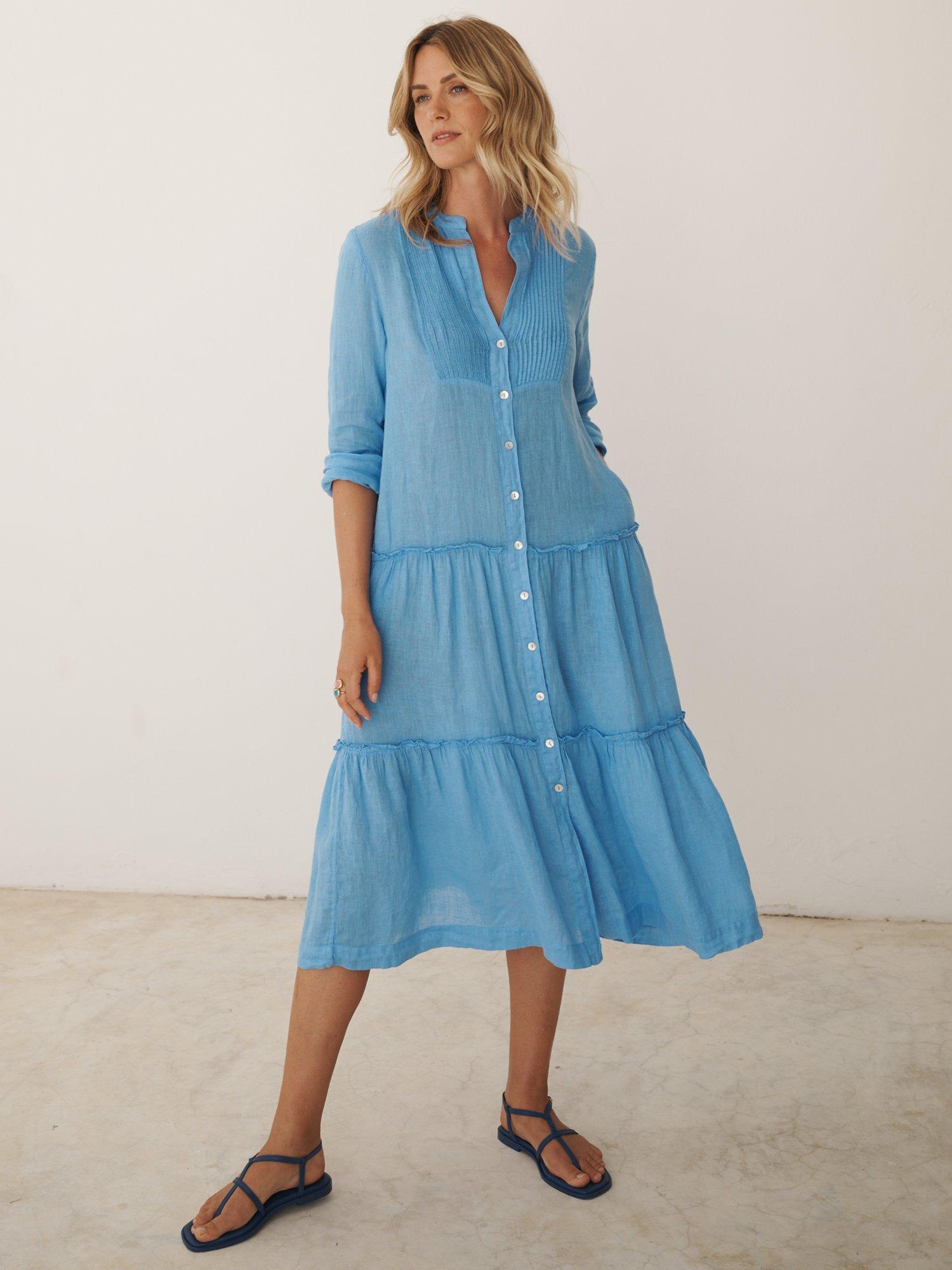Product image 6 of 9, which shows NRBY X BOYD Braga Linen Tiered Midi Dress, Mid Blue, XS