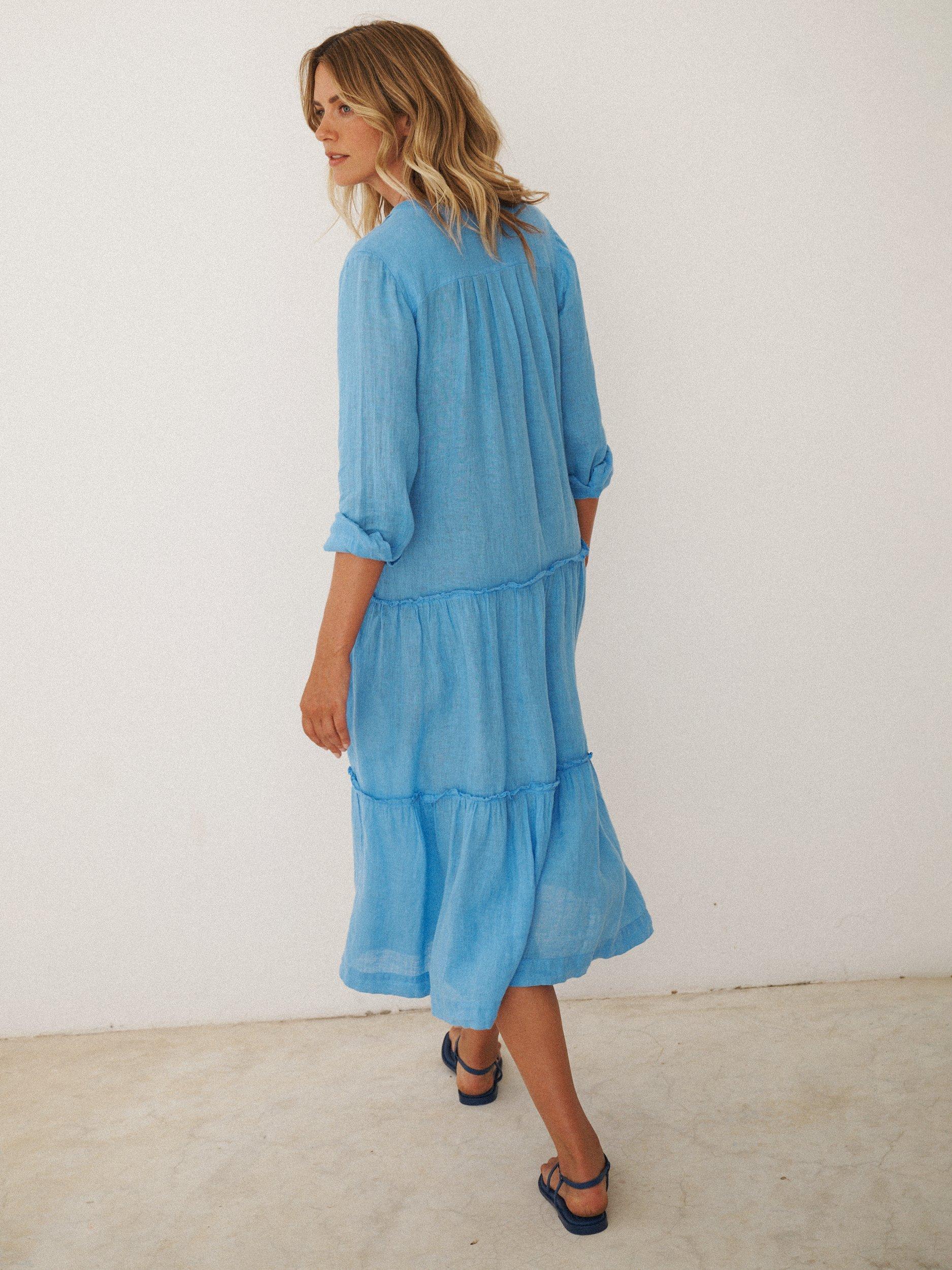 Product image 8 of 9, which shows NRBY X BOYD Braga Linen Tiered Midi Dress, Mid Blue, XS