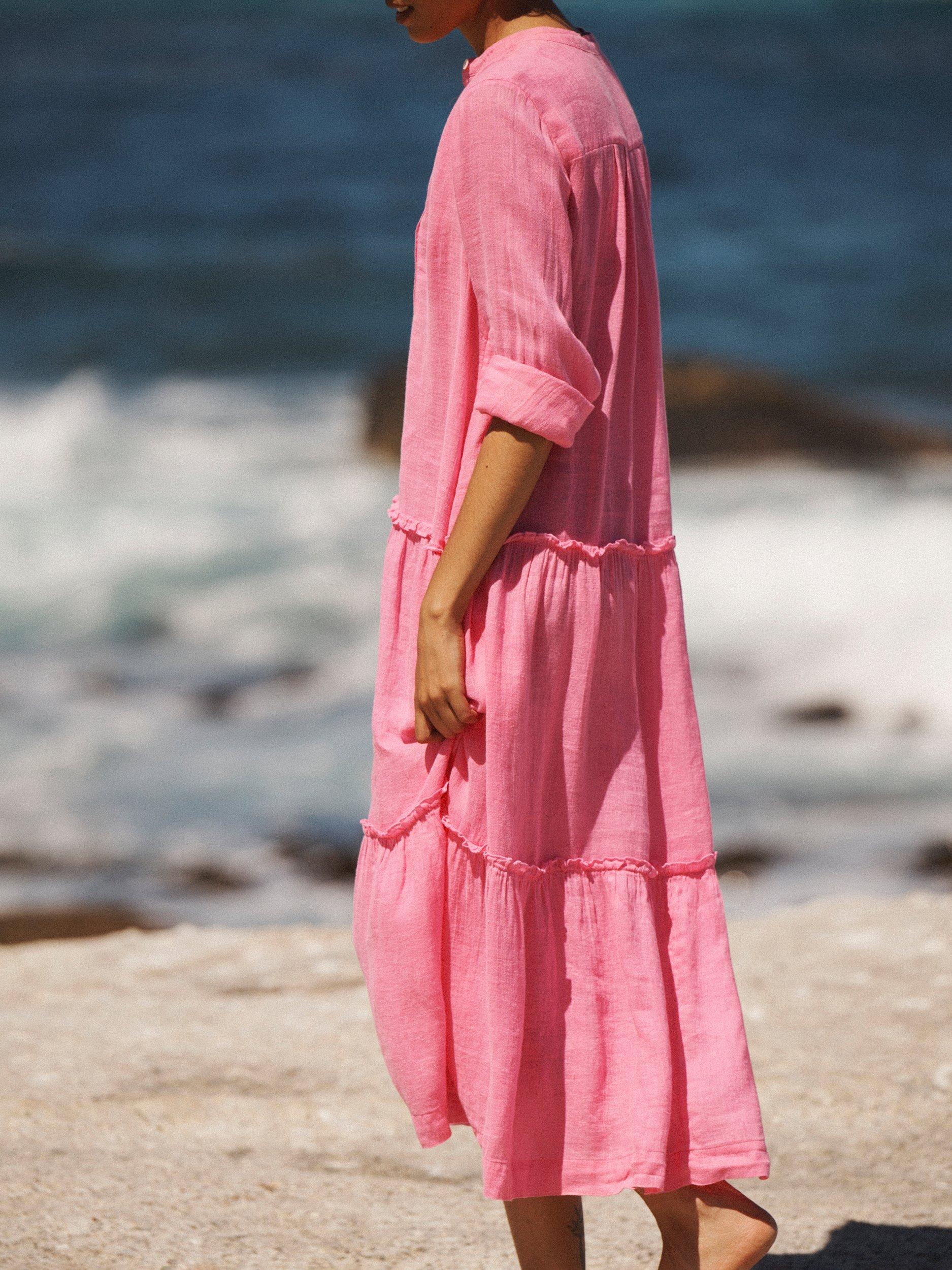 Product image 6 of 9, which shows NRBY X BOYD Braga Linen Tiered Midi Dress, Mid Pink, XS