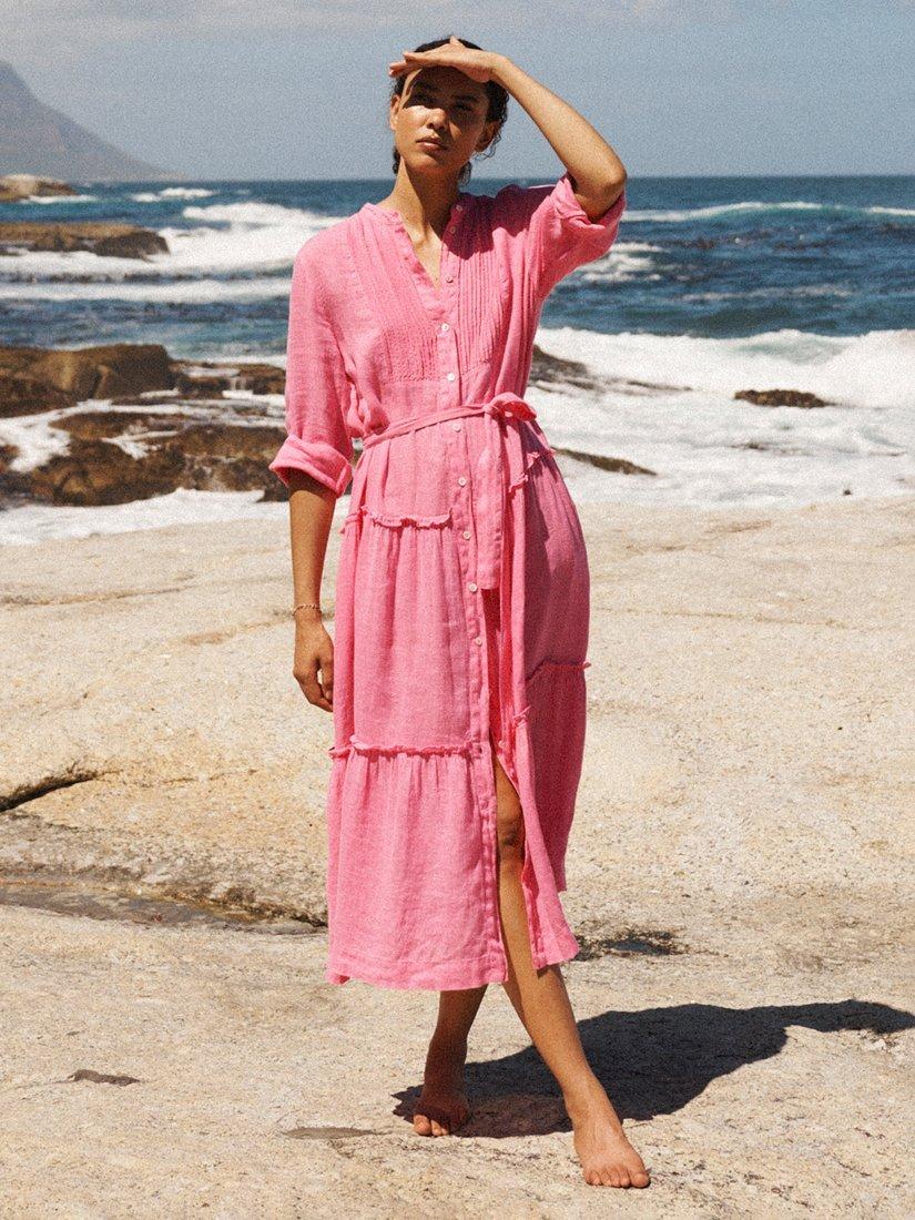 Product image 7 of 9, which shows NRBY X BOYD Braga Linen Tiered Midi Dress, Mid Pink, XS