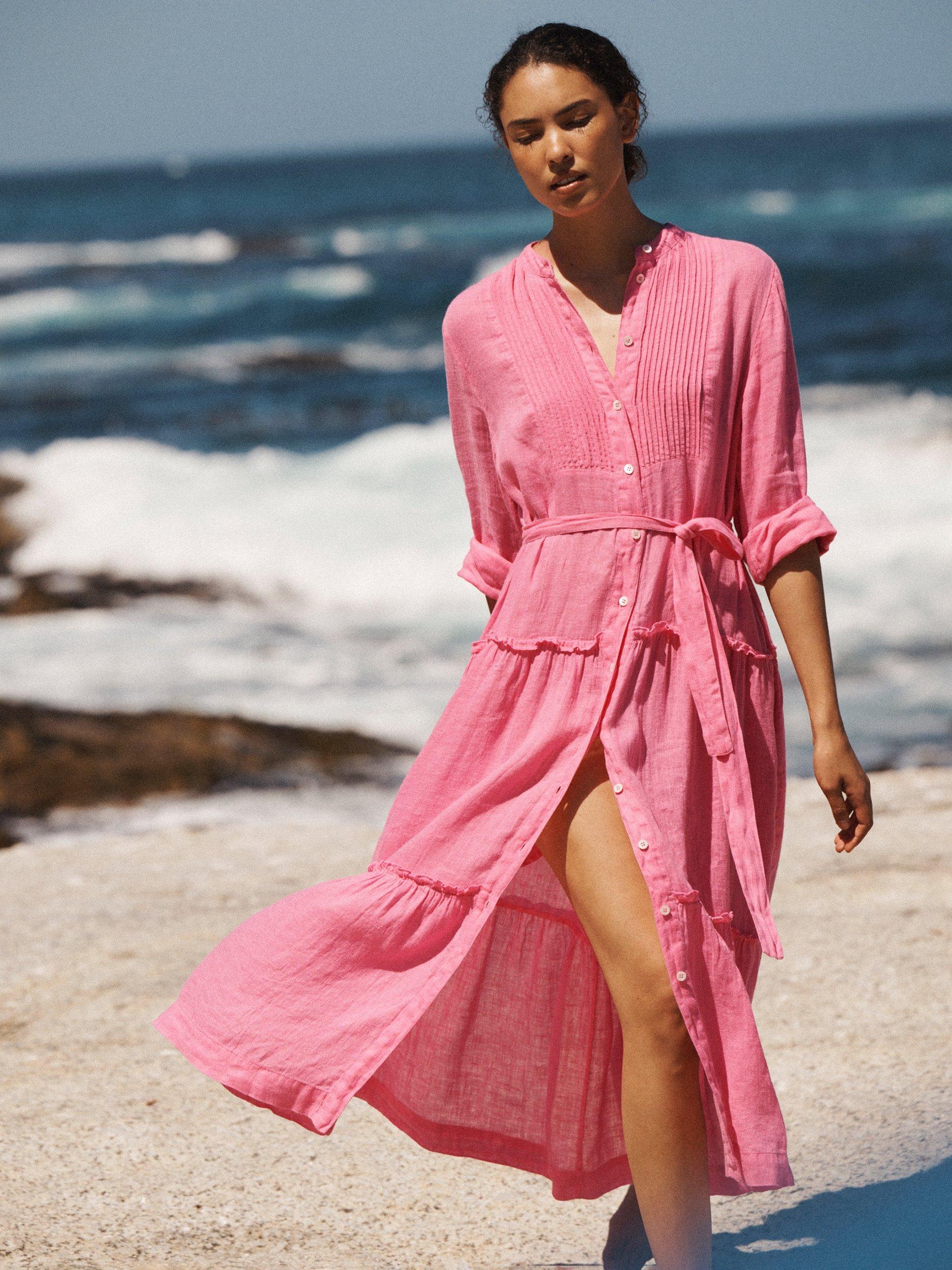 Product image 9 of 9, which shows NRBY X BOYD Braga Linen Tiered Midi Dress, Mid Pink, XS
