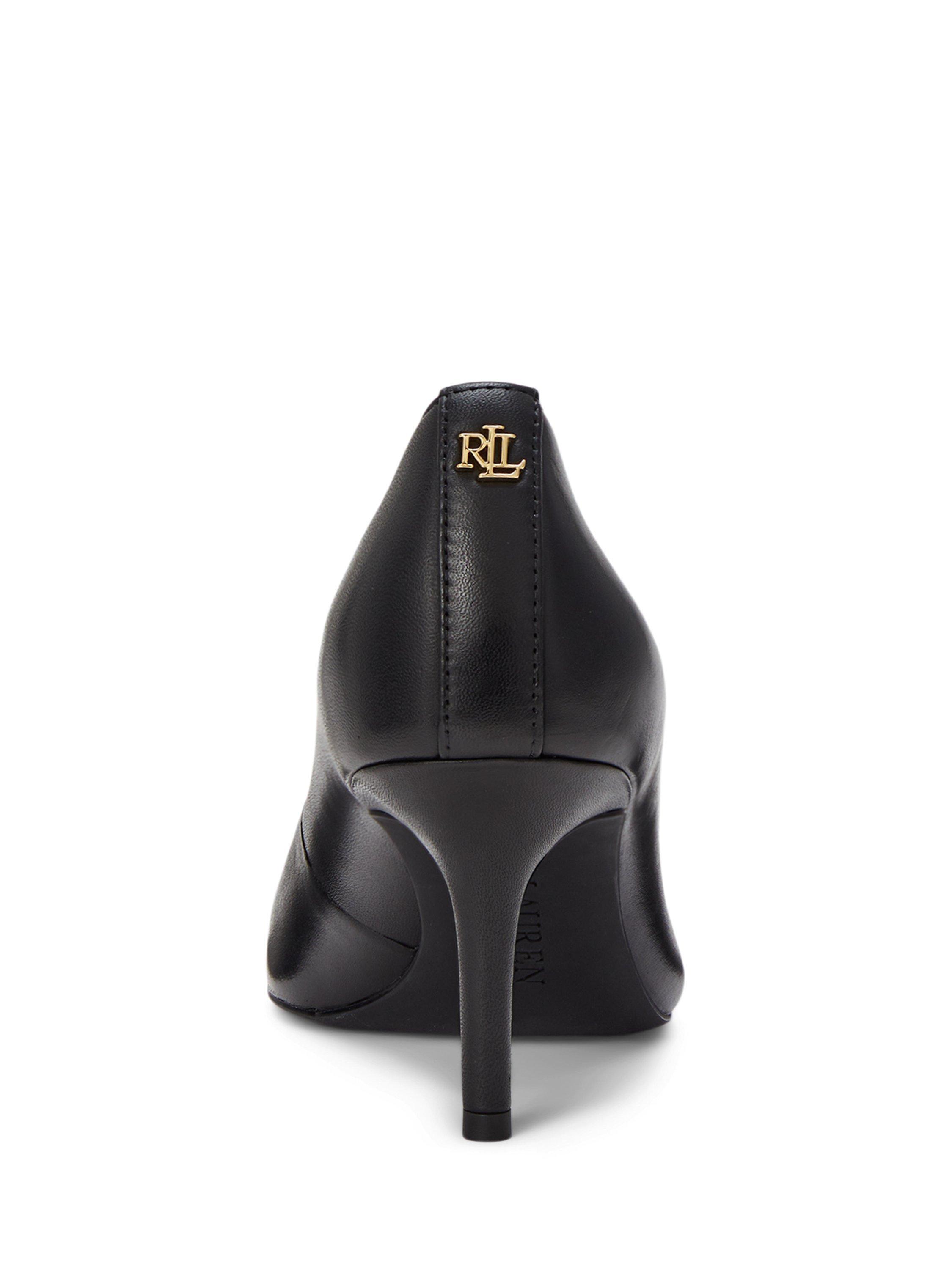 Product image 4 of 4, which shows Lauren Ralph Lauren Lanette Leather Pointed Toe Stiletto Court Shoes, Black, 3