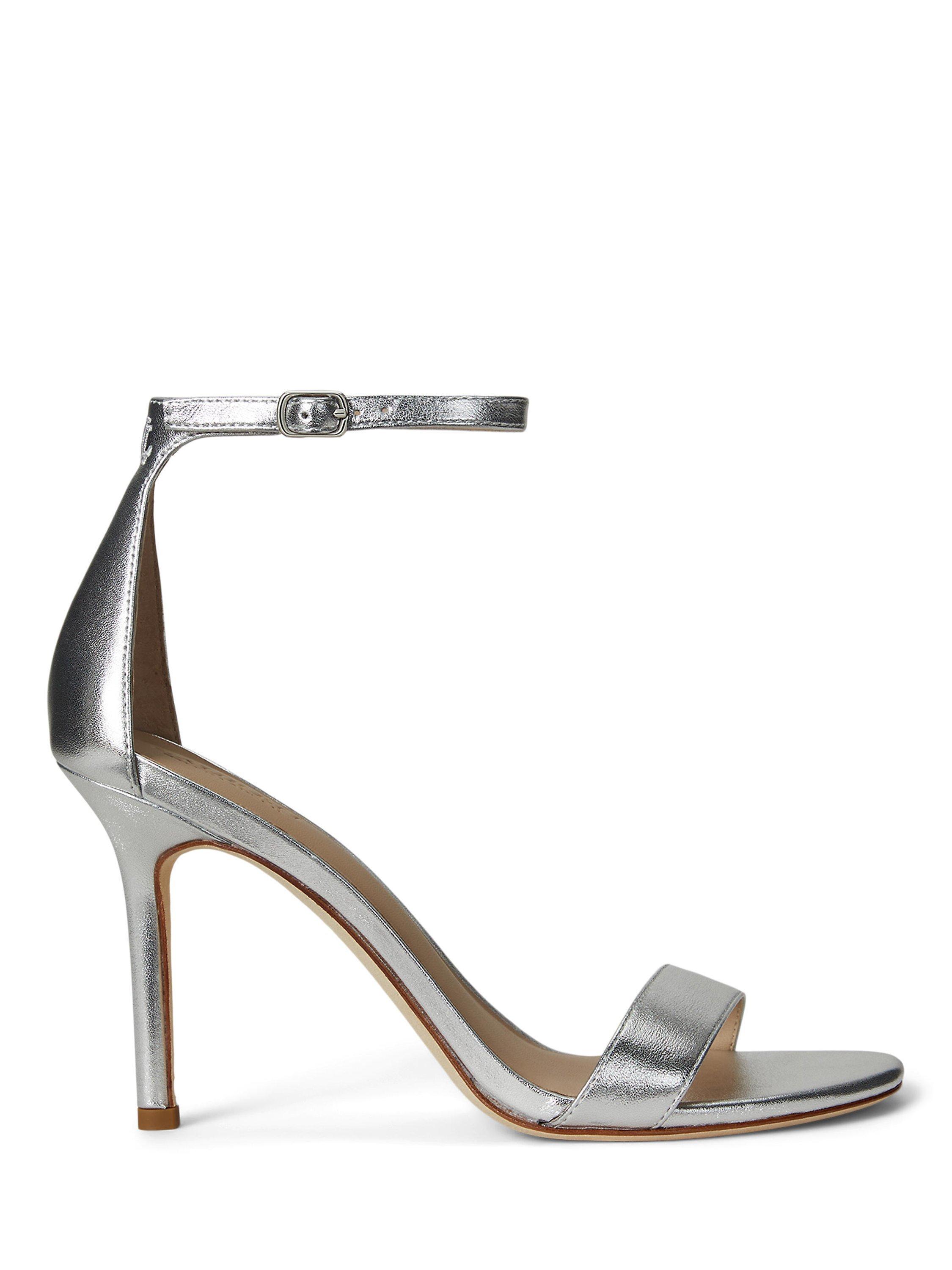 Product image 1 of 4, which shows Lauren Ralph Lauren Allie Leather Sandals, Silver, 3