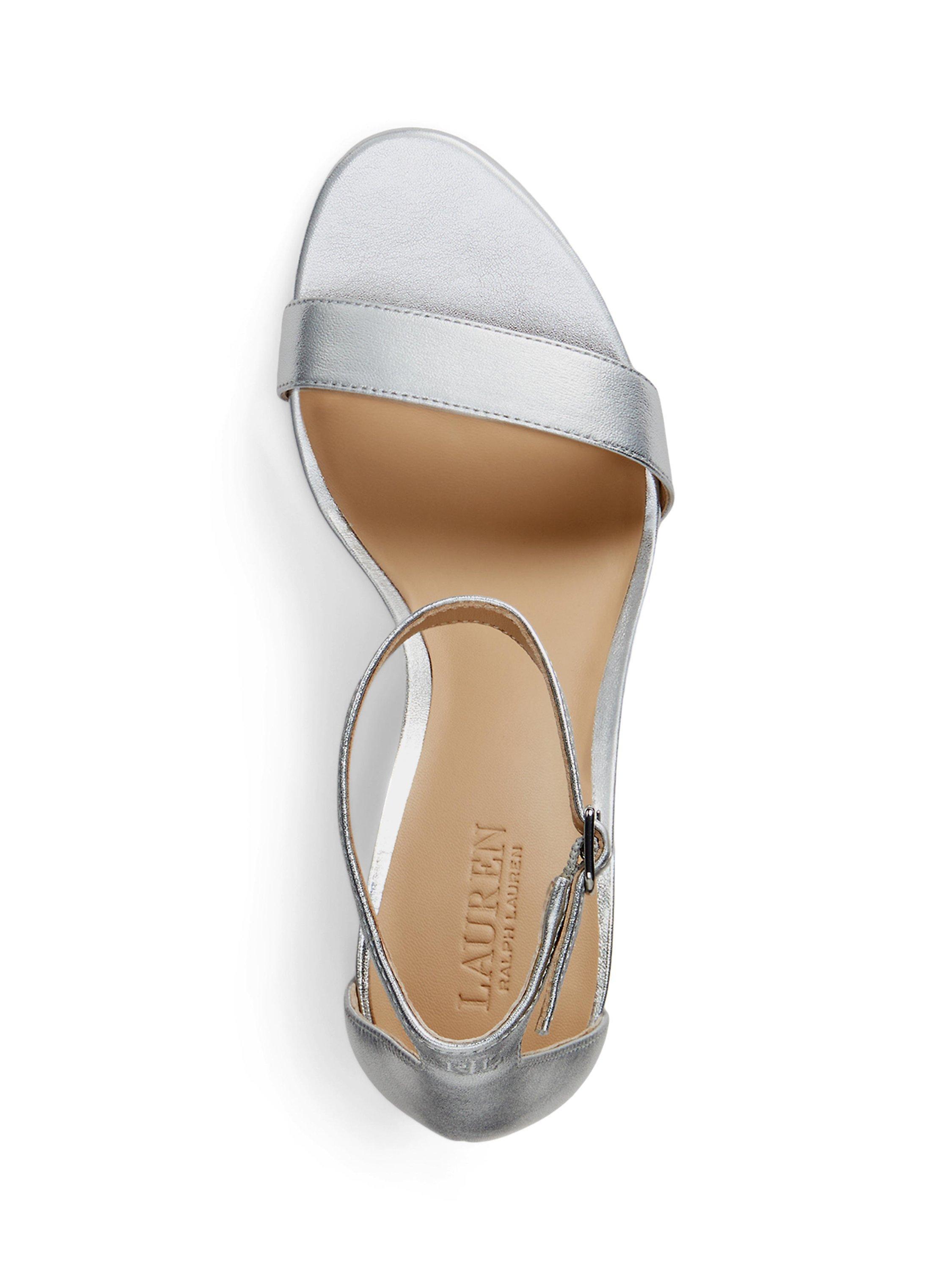 Product image 3 of 4, which shows Lauren Ralph Lauren Allie Leather Sandals, Silver, 3