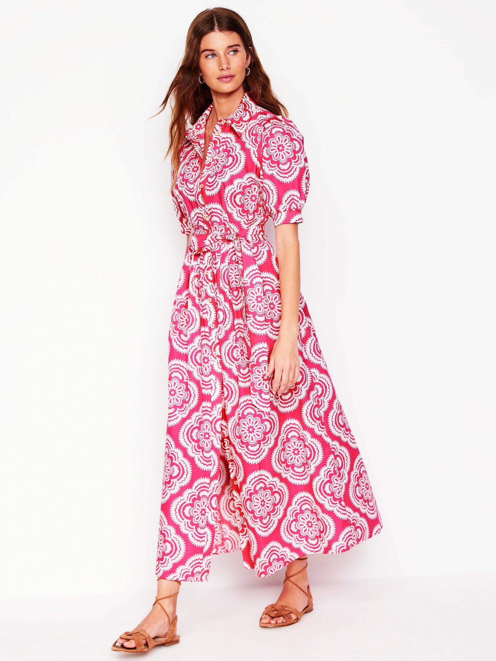 Product image 1 of 5, which shows Boden Alexa Cotton Abstract Floral Maxi Shirt Dress, Botanic Blush, 10