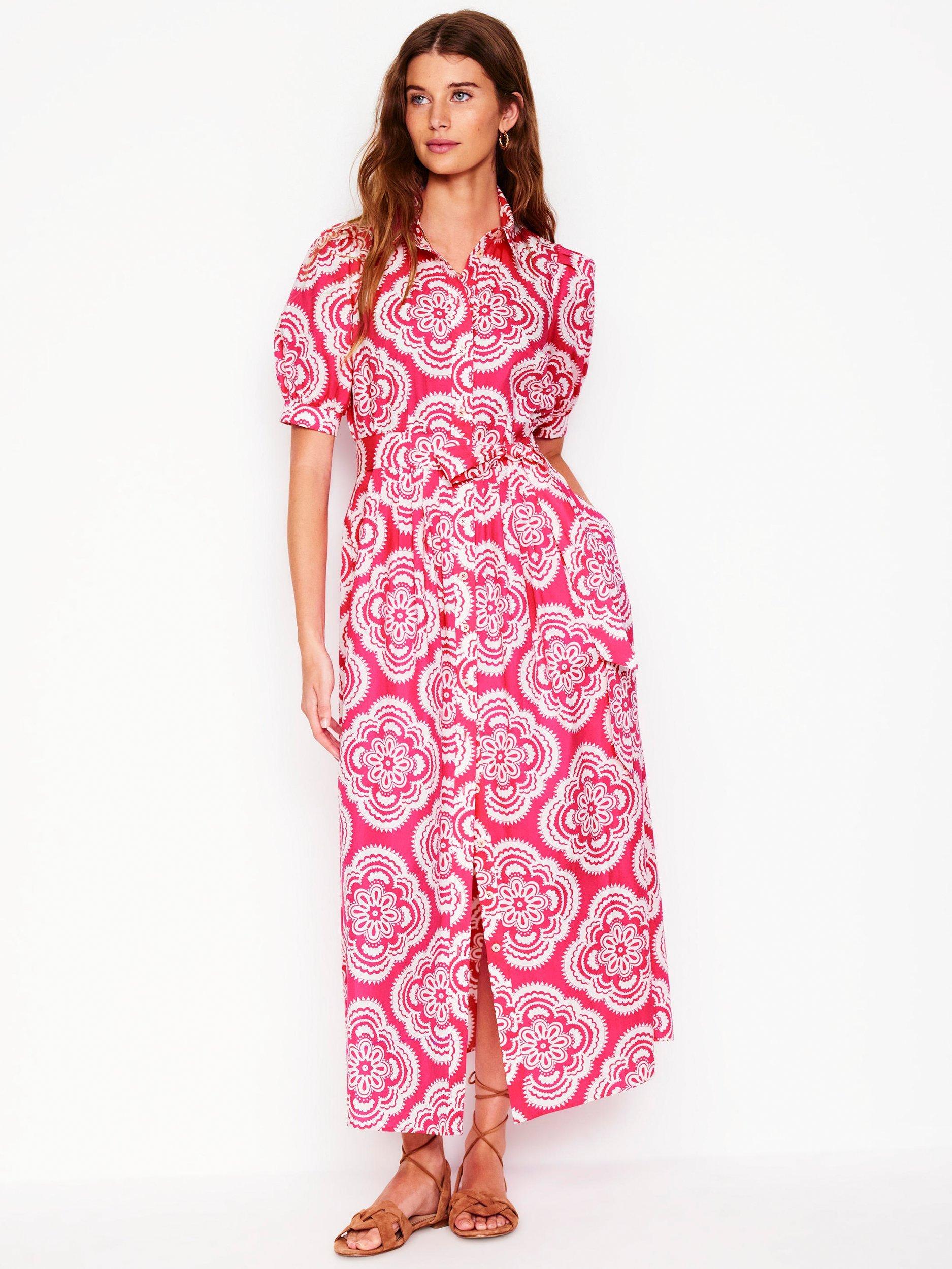 Product image 4 of 5, which shows Boden Alexa Cotton Abstract Floral Maxi Shirt Dress, Botanic Blush, 10