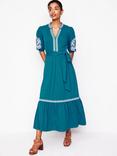 Boden Amara Cotton Embroidered Maxi Dress, Deep Sea