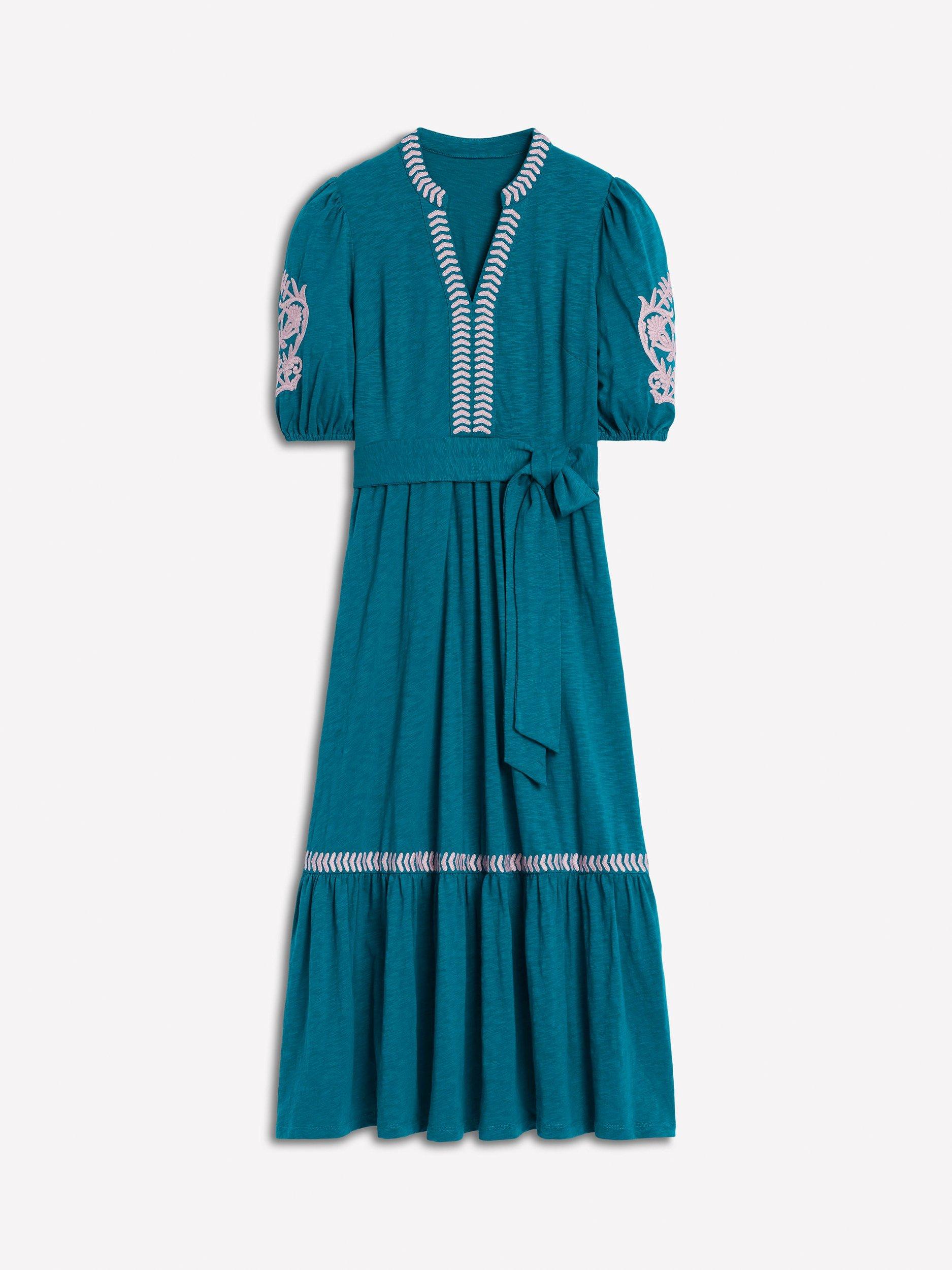 Product image 5 of 5, which shows Boden Amara Cotton Embroidered Maxi Dress, Deep Sea, 8