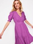 Boden Anna Cotton Shirred Short Sleeved Dress, Foxglove