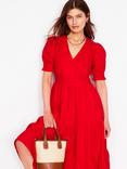 Boden Anna Linen Tiered Midi Dress, Poppy Red