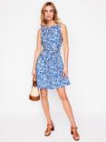 Boden Anya Linen Sleeveless Floral Printed Dress, Blue/White