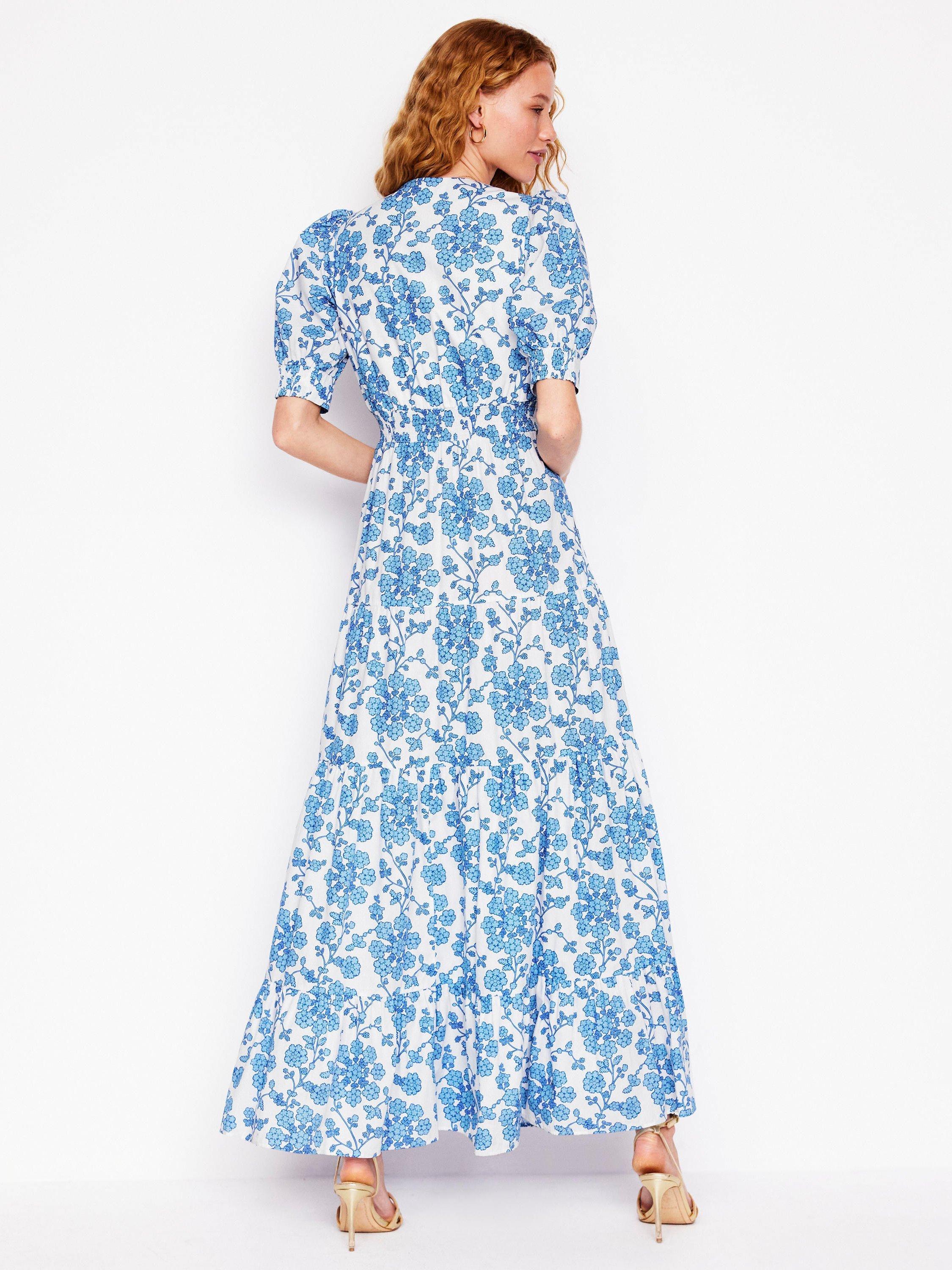 Product image 3 of 5, which shows Boden Bella Cotton Puff Sleeve Floral Print Maxi Dress, Ivory/Yarrow, 8