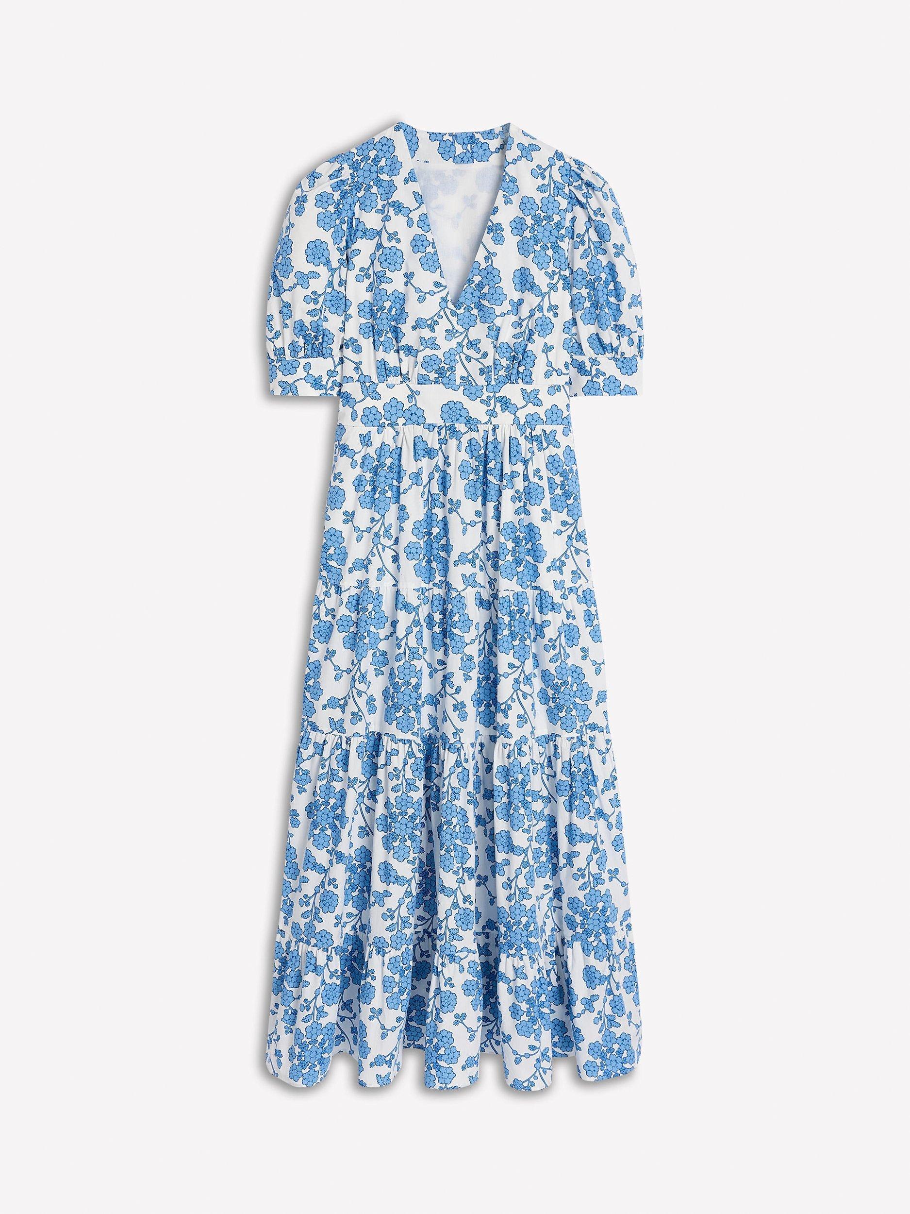 Product image 5 of 5, which shows Boden Bella Cotton Puff Sleeve Floral Print Maxi Dress, Ivory/Yarrow, 8
