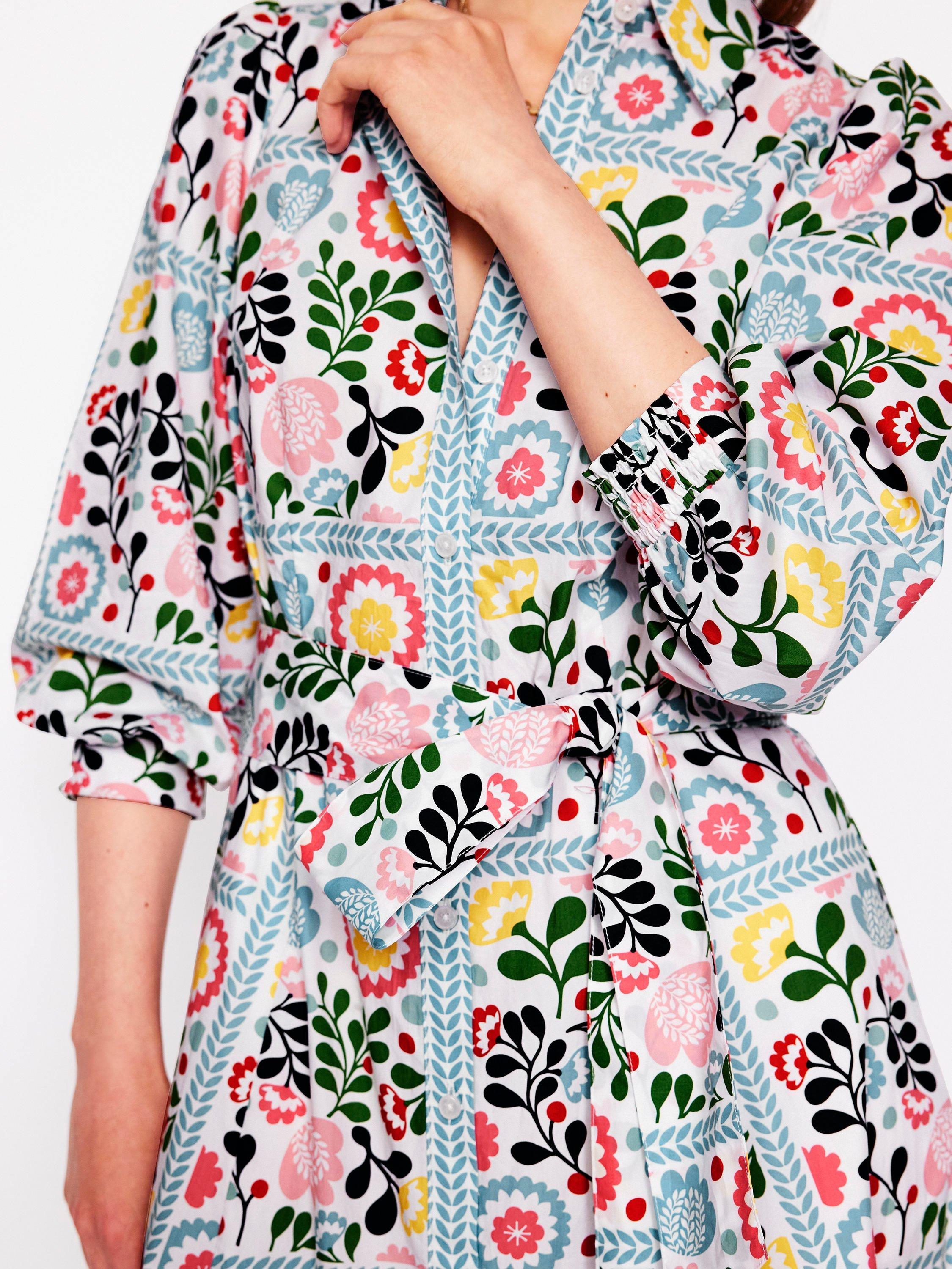 Product image 2 of 5, which shows Boden Clara Cotton Floral Print Shirt Dress, Multi, 14