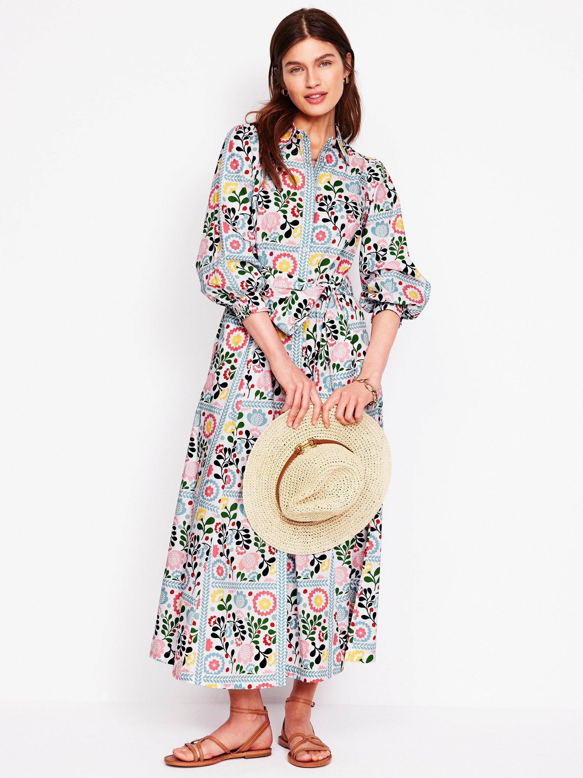 Product image 4 of 5, which shows Boden Clara Cotton Floral Print Shirt Dress, Multi, 14
