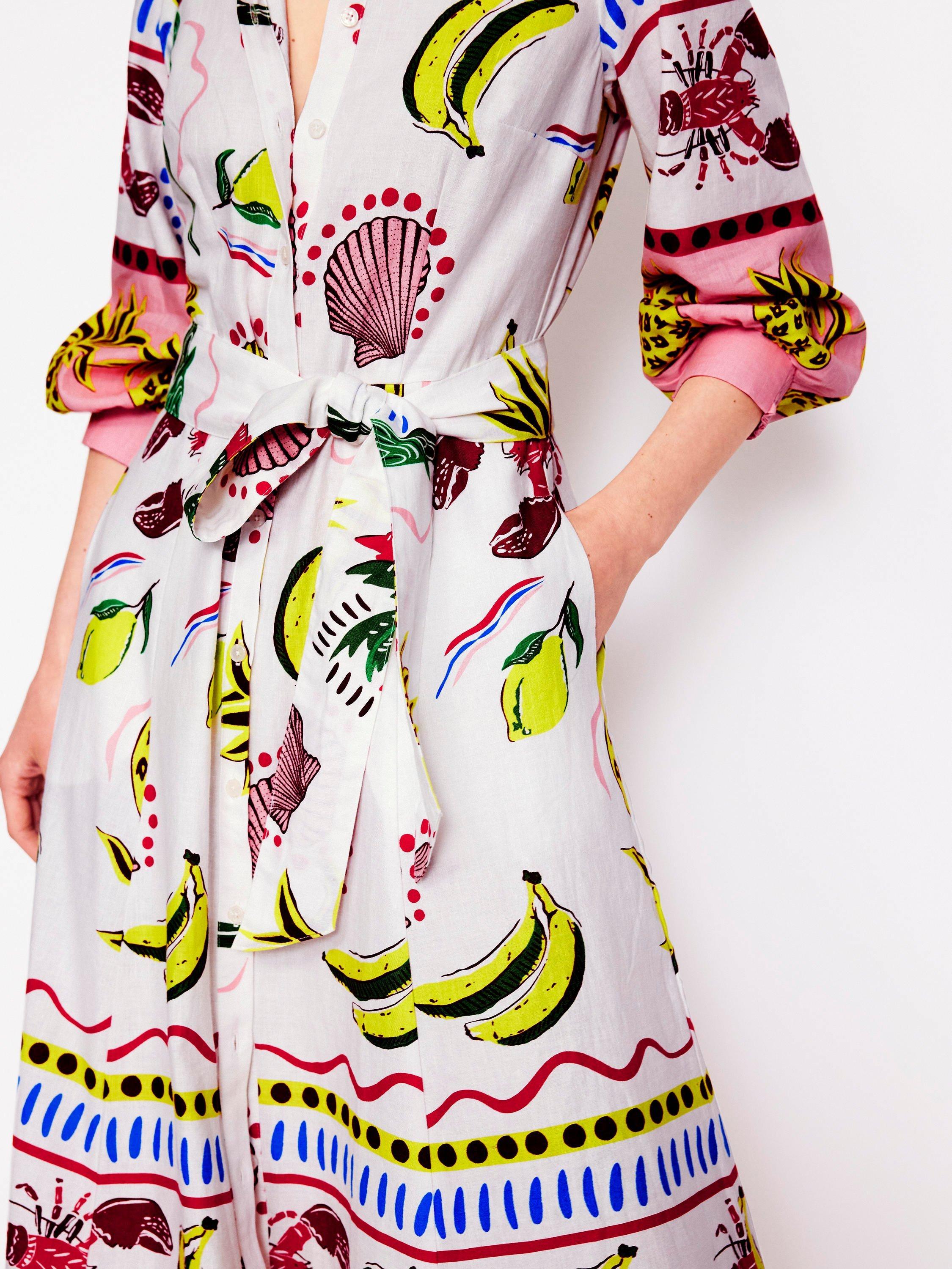 Product image 2 of 5, which shows Boden Clara Linen Cotton Blend Printed Shirt Dress, Multi, 8