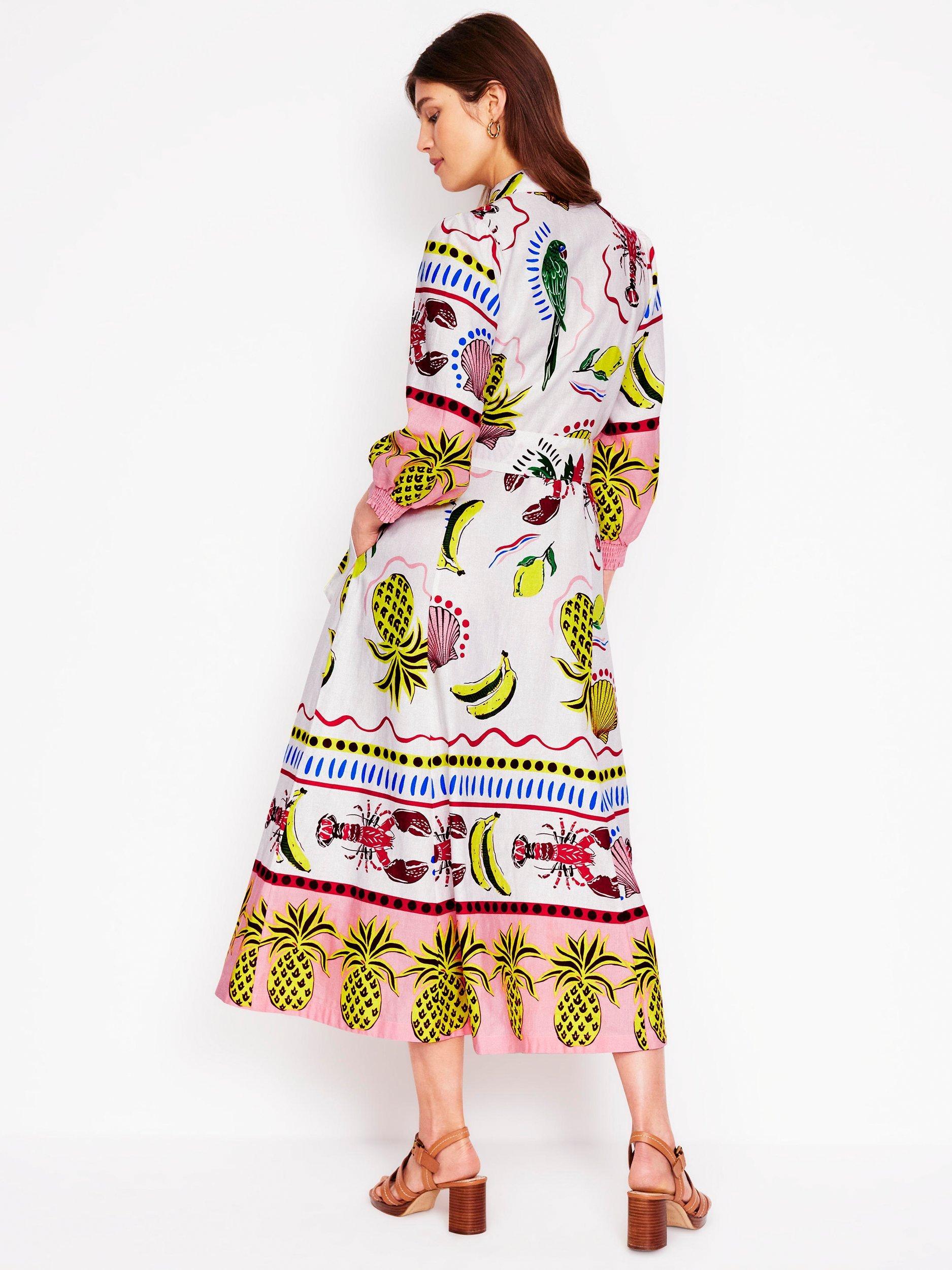 Product image 3 of 5, which shows Boden Clara Linen Cotton Blend Printed Shirt Dress, Multi, 8