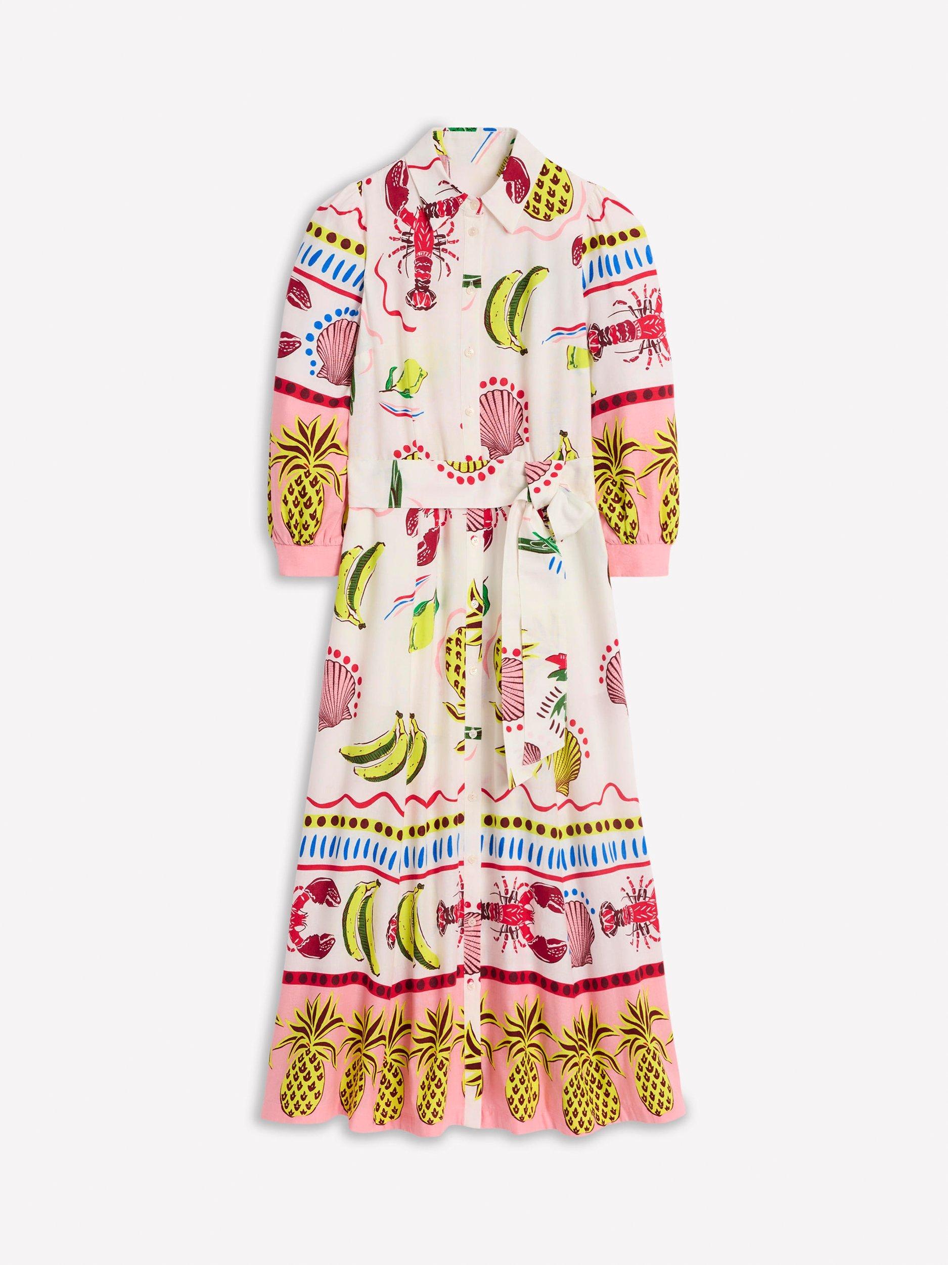 Product image 5 of 5, which shows Boden Clara Linen Cotton Blend Printed Shirt Dress, Multi, 8