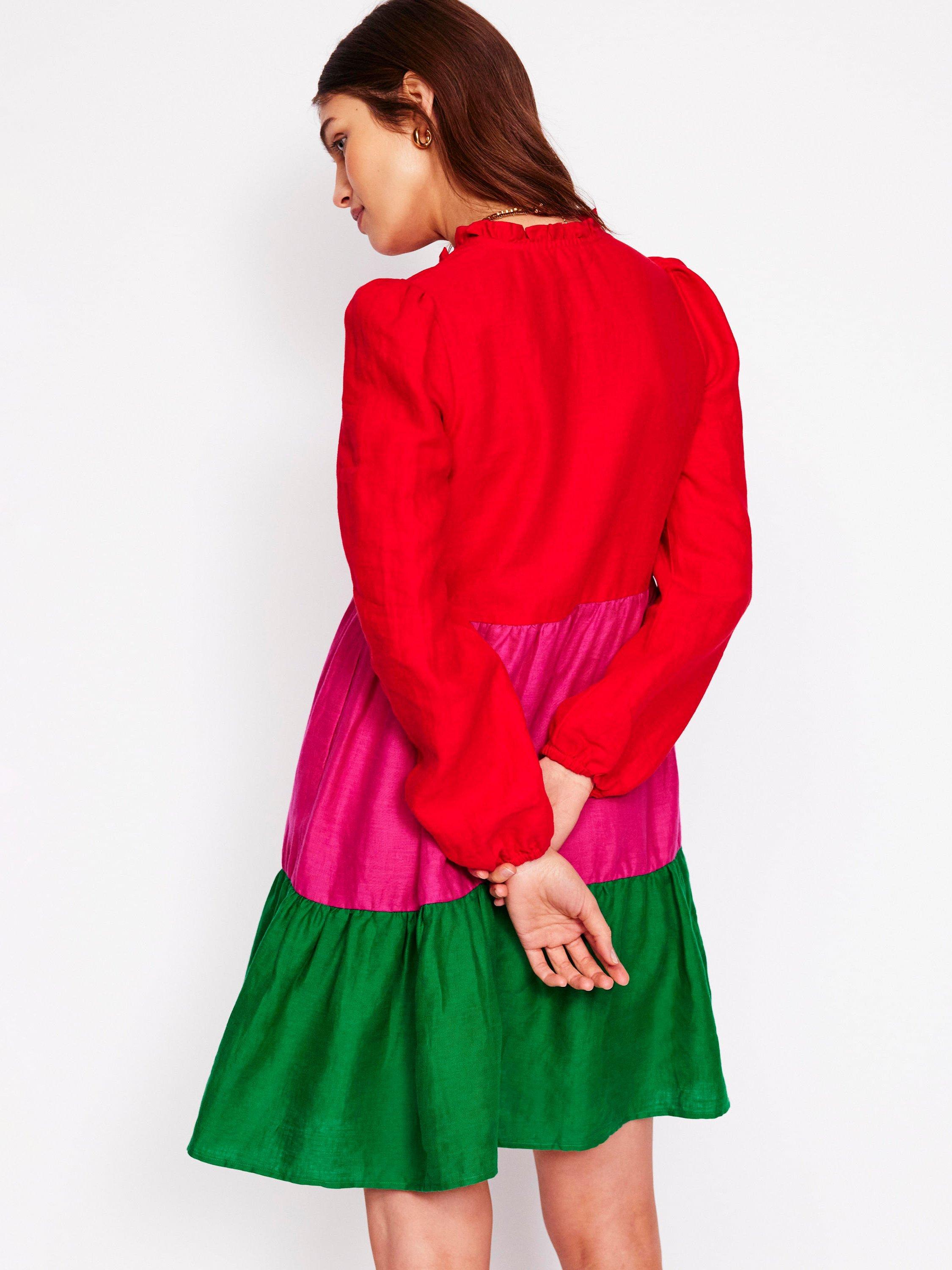 Product image 3 of 5, which shows Boden Esme Tiered Linen Mini Dress, Multi, 8