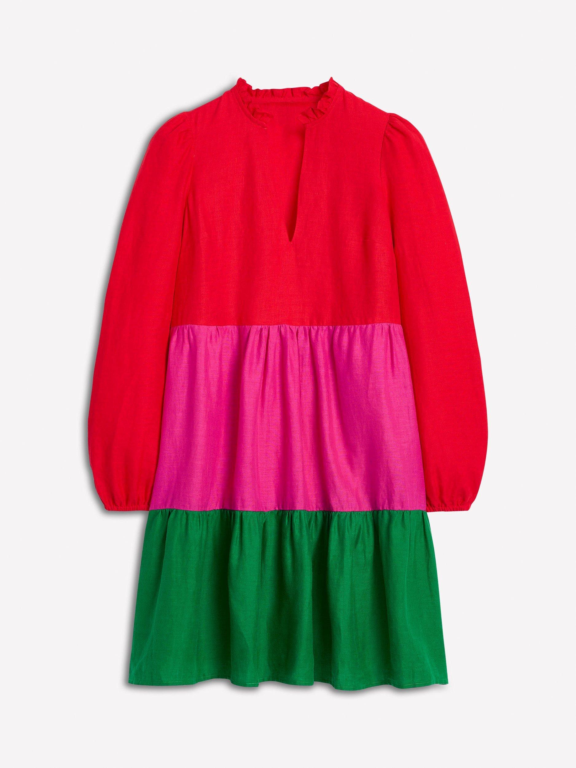 Product image 5 of 5, which shows Boden Esme Tiered Linen Mini Dress, Multi, 8