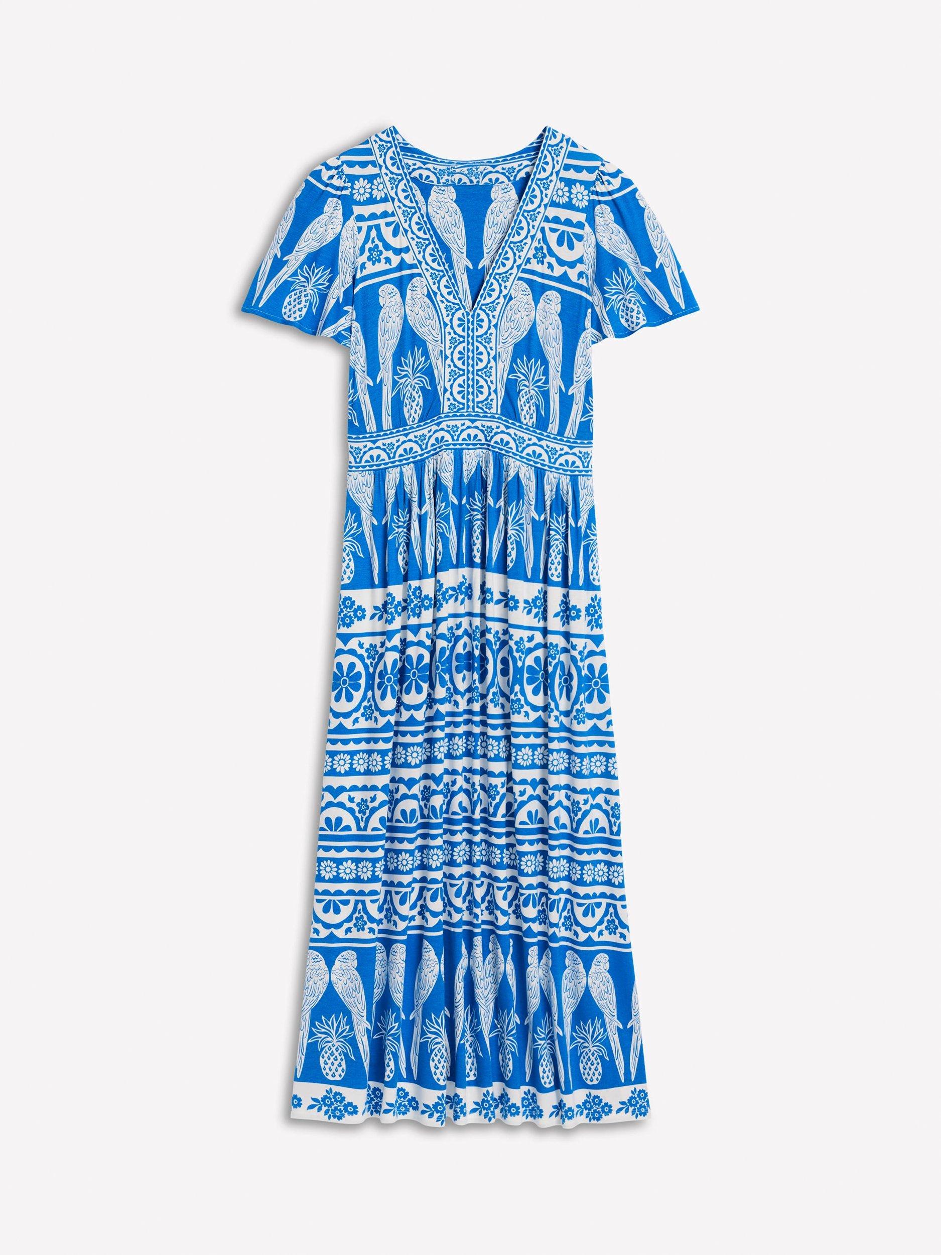 Product image 5 of 5, which shows Boden Ellie Flutter Sleeves Maxi Jersey Tea Dress, Blue/Multi, 8