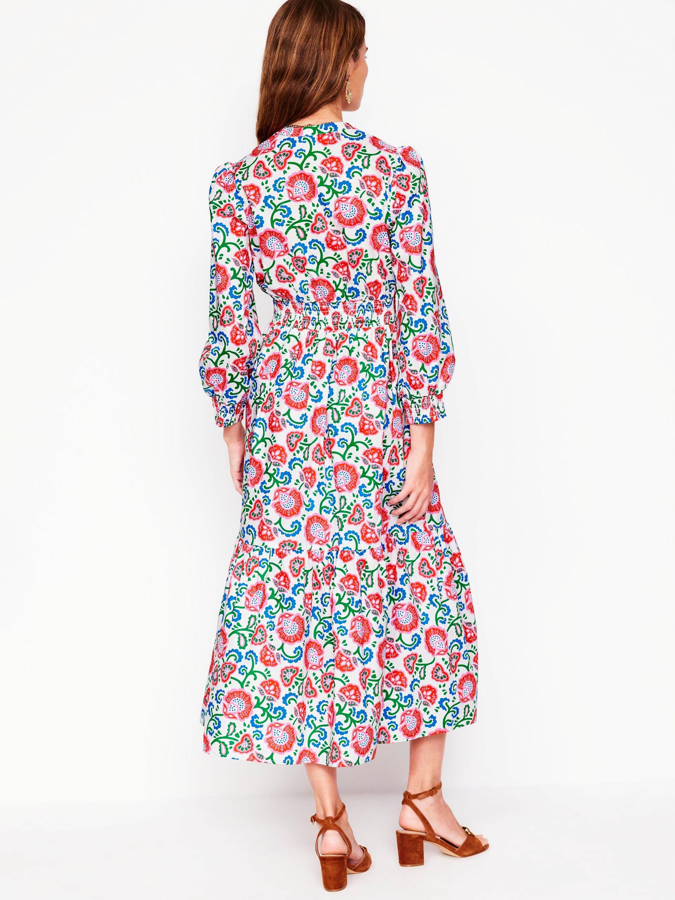 Product image 3 of 5, which shows Boden Elena Floral Tiered Cotton Midi Dress, Ivory/Garden Vine, 8