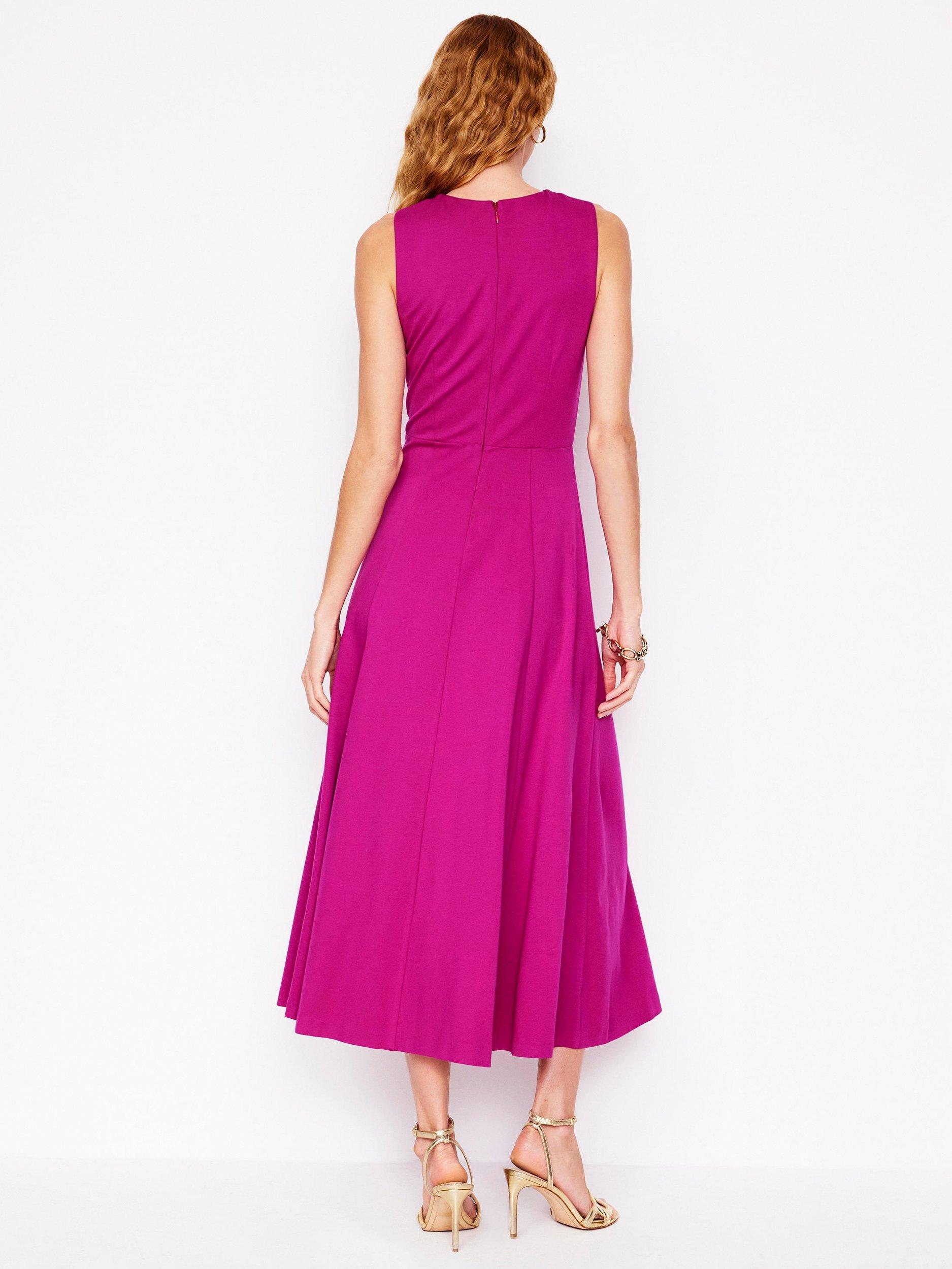 Product image 3 of 5, which shows Boden Cross Front Mixed Blend Ponte Dress, Fuchsia, 10
