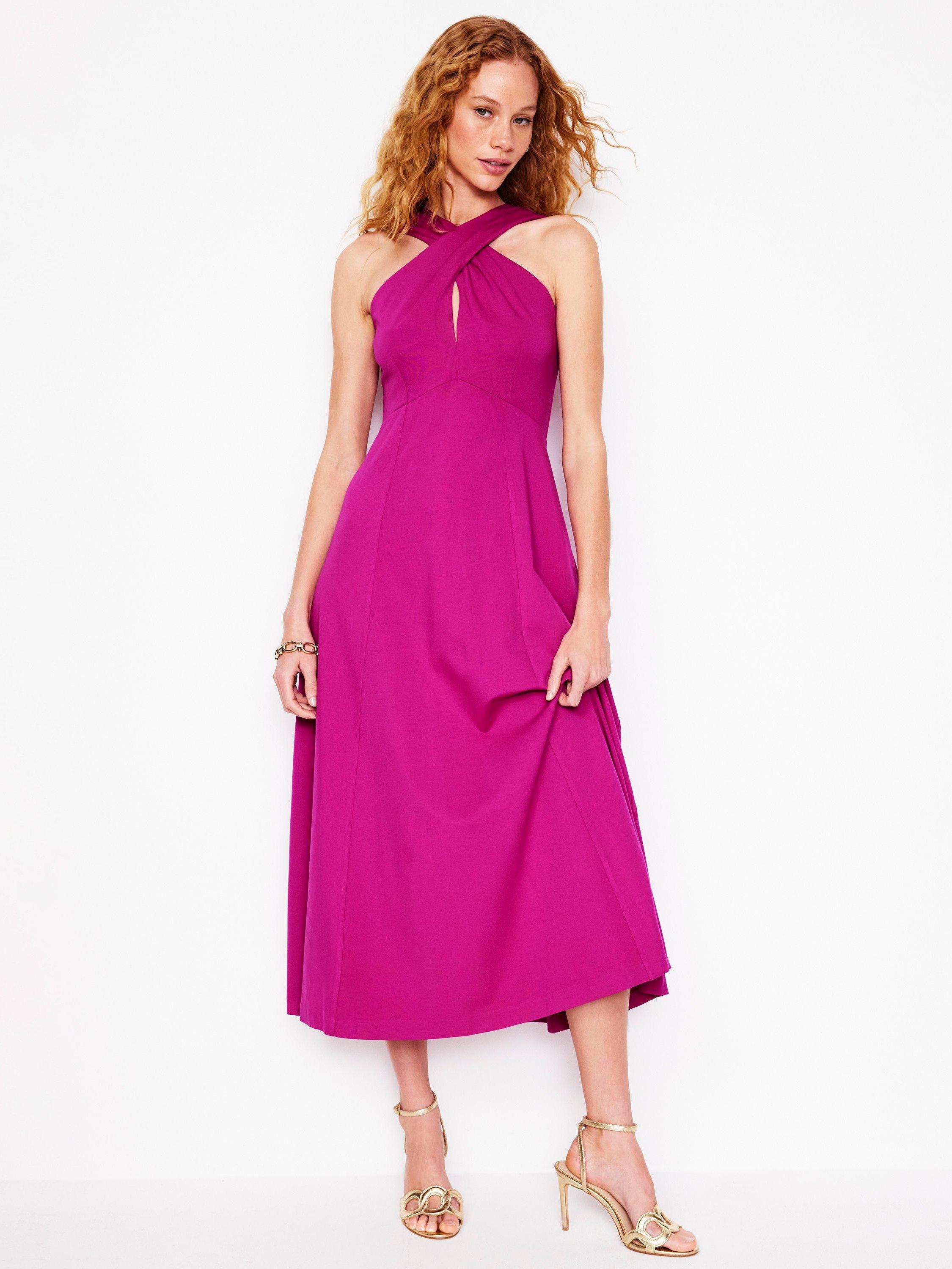 Product image 4 of 5, which shows Boden Cross Front Mixed Blend Ponte Dress, Fuchsia, 10