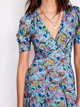 Boden Kristen Floral Pleated Jersey Dress, Blue/Multi
