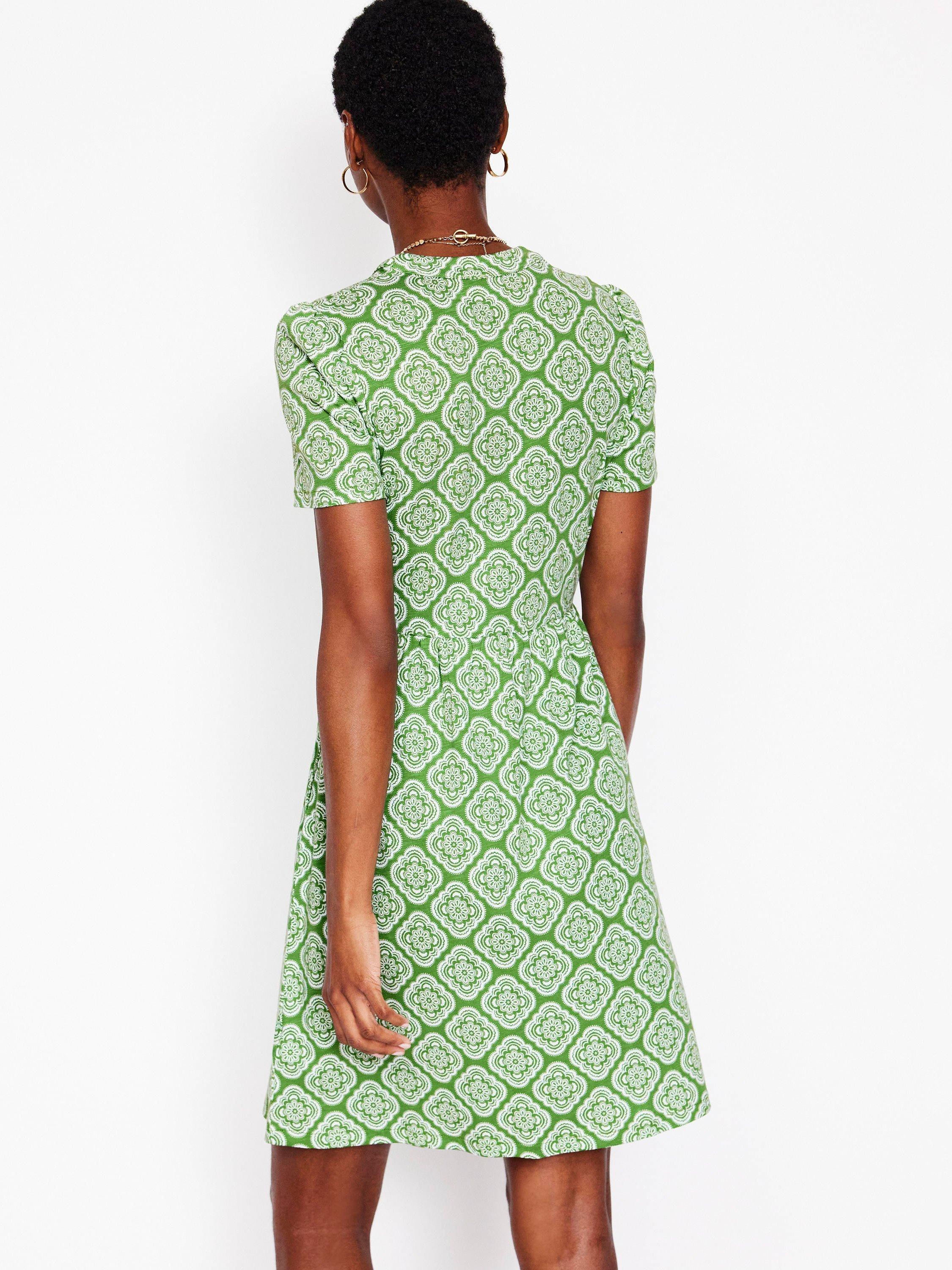 Product image 3 of 5, which shows Boden Naomi Floral Short Sleeve Dress, Green/Multi, 14