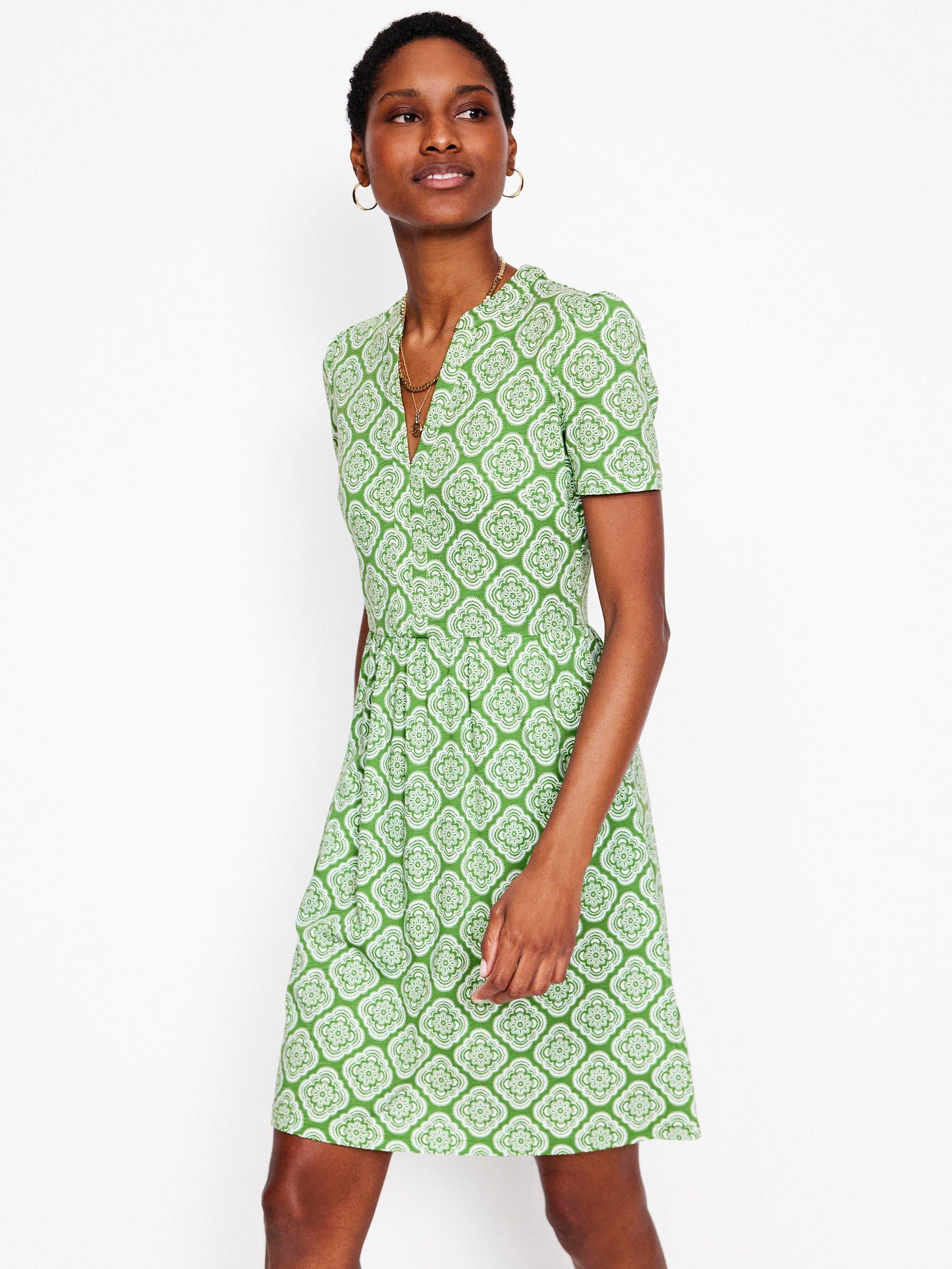 Product image 4 of 5, which shows Boden Naomi Floral Short Sleeve Dress, Green/Multi, 14