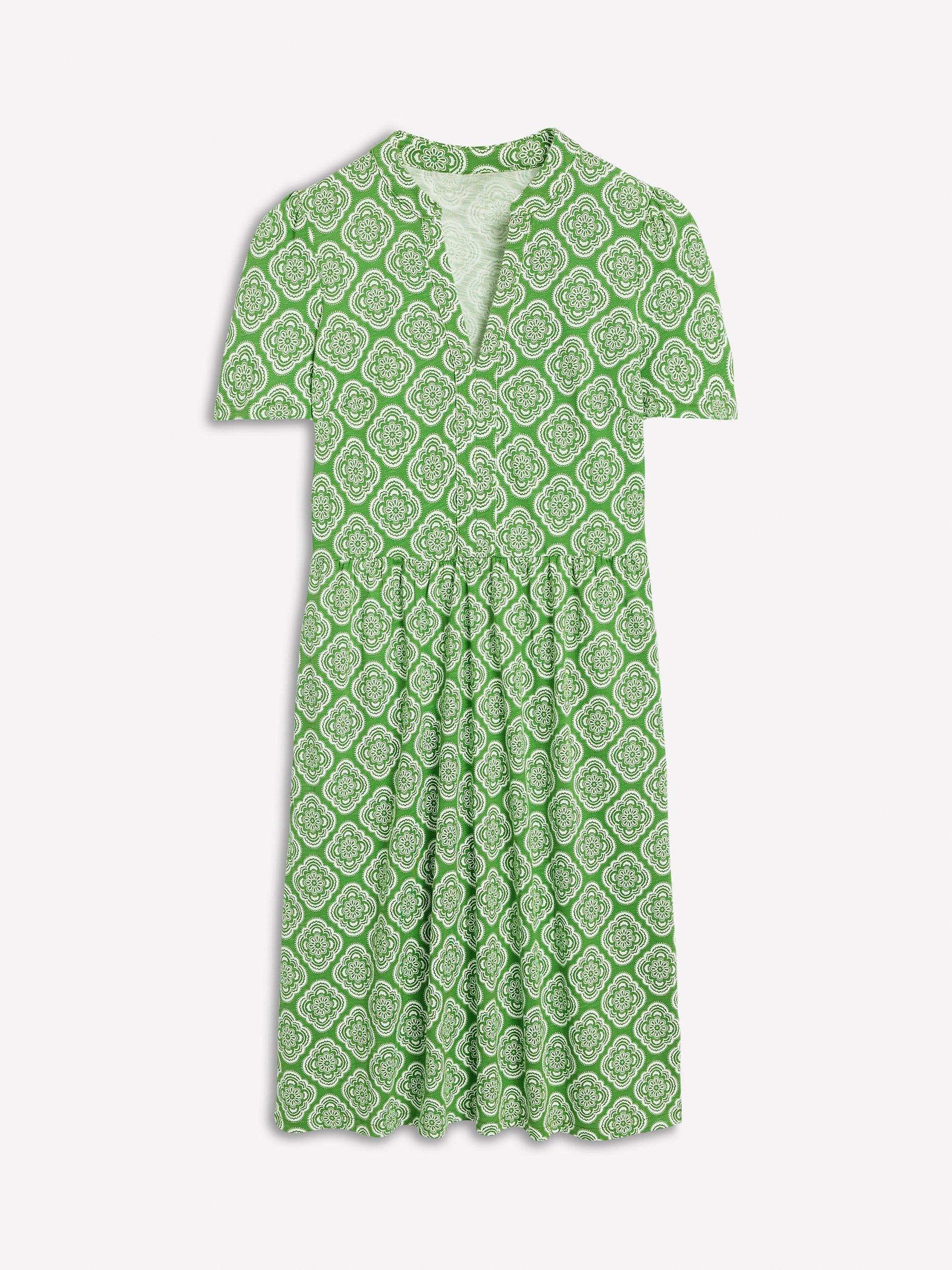 Product image 5 of 5, which shows Boden Naomi Floral Short Sleeve Dress, Green/Multi, 14