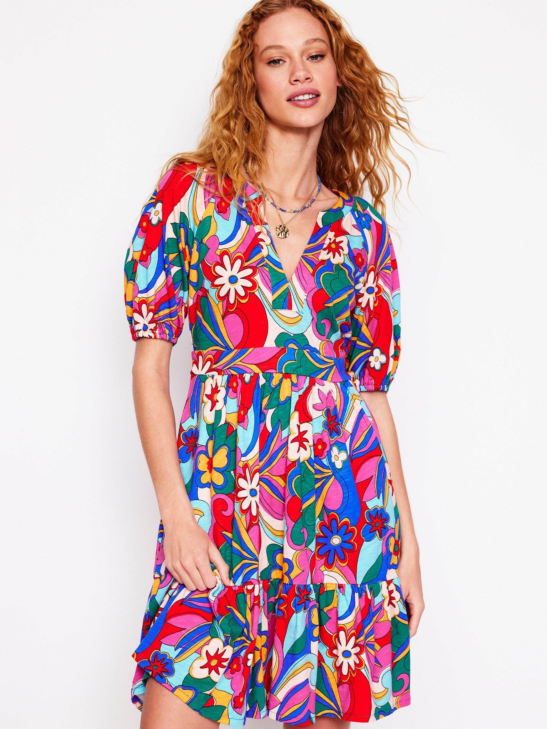 Product image 1 of 5, which shows Boden Piper Abstract Jersey Dress, Multi, 8