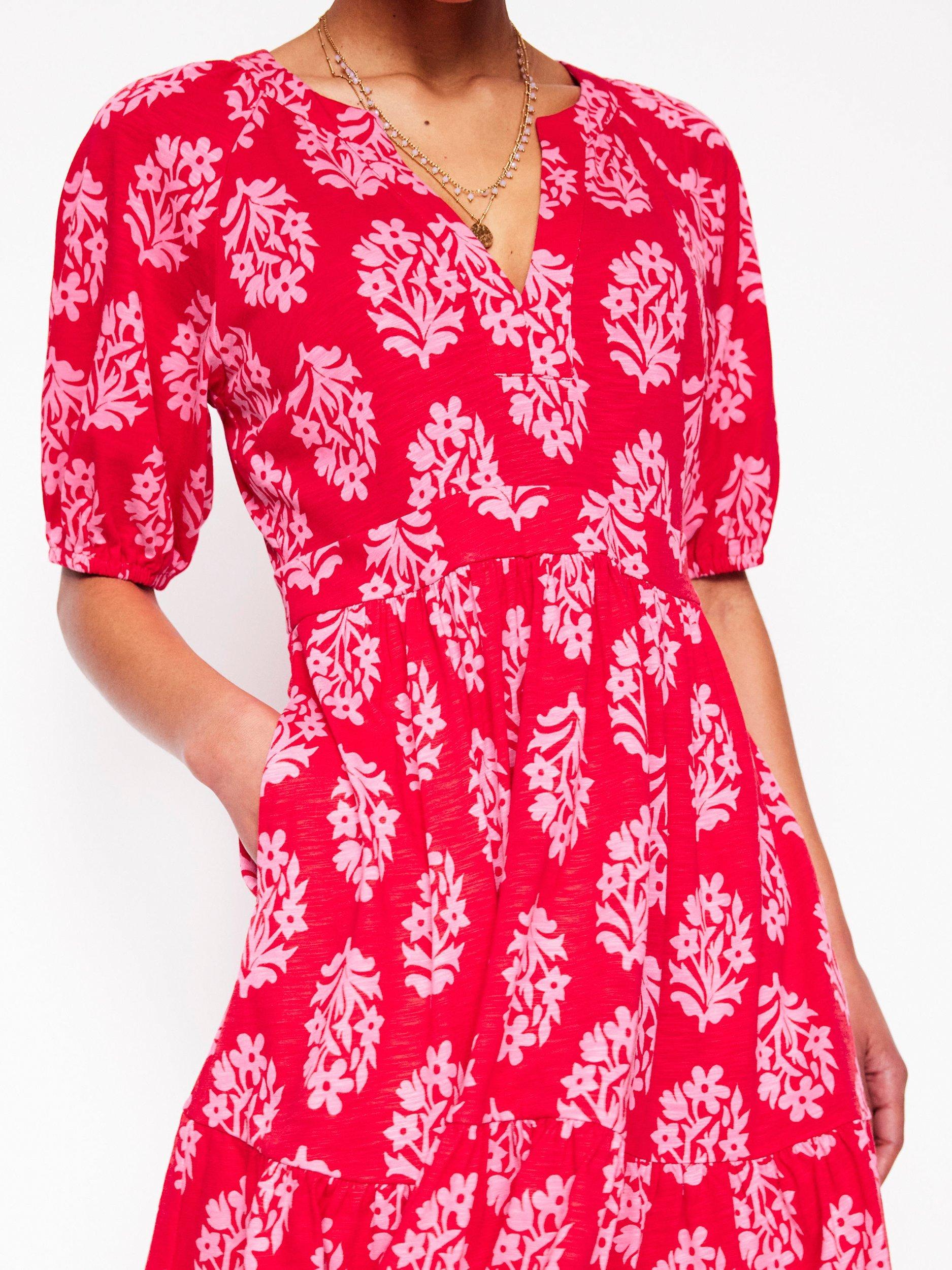 Product image 2 of 5, which shows Boden Piper Floral Jersey Dress, Red/Multi, 8