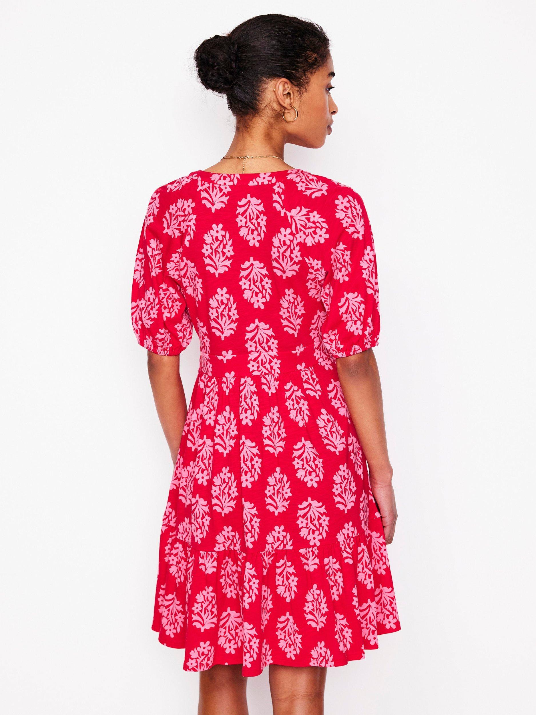 Product image 3 of 5, which shows Boden Piper Floral Jersey Dress, Red/Multi, 8