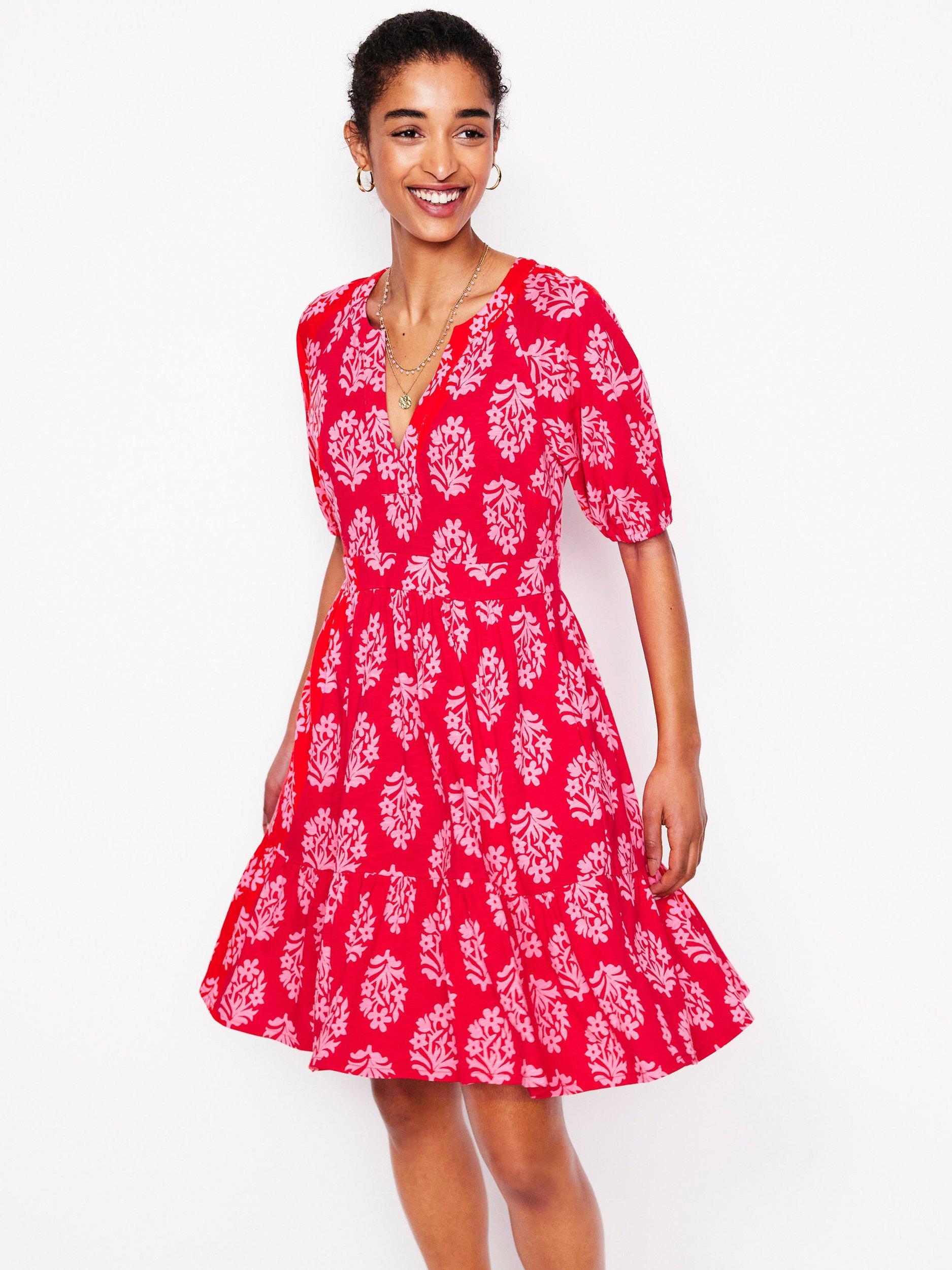 Product image 4 of 5, which shows Boden Piper Floral Jersey Dress, Red/Multi, 8