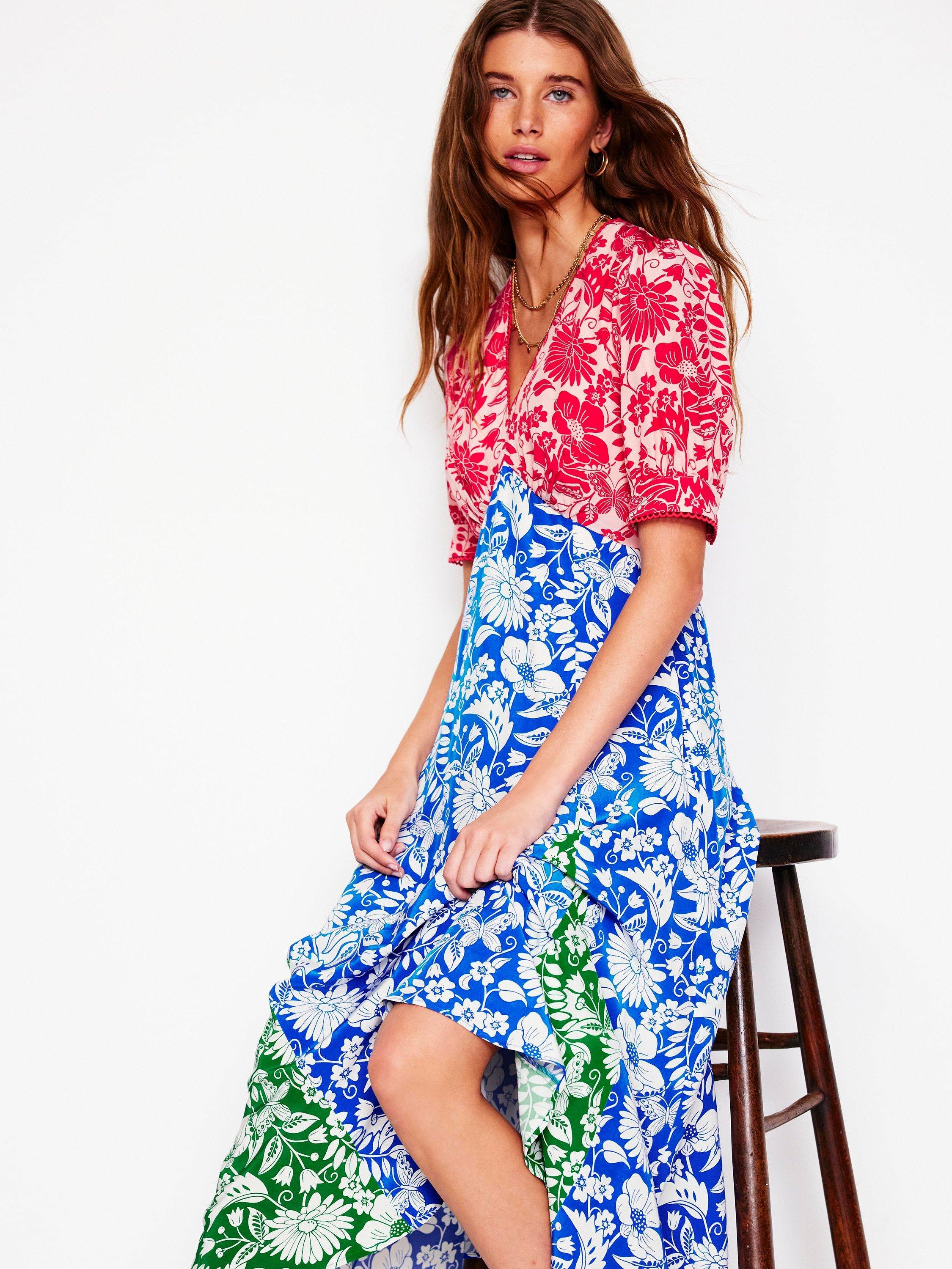 Product image 1 of 5, which shows Boden Rosie Godet Floral Print Tea Dress, Multi, 8