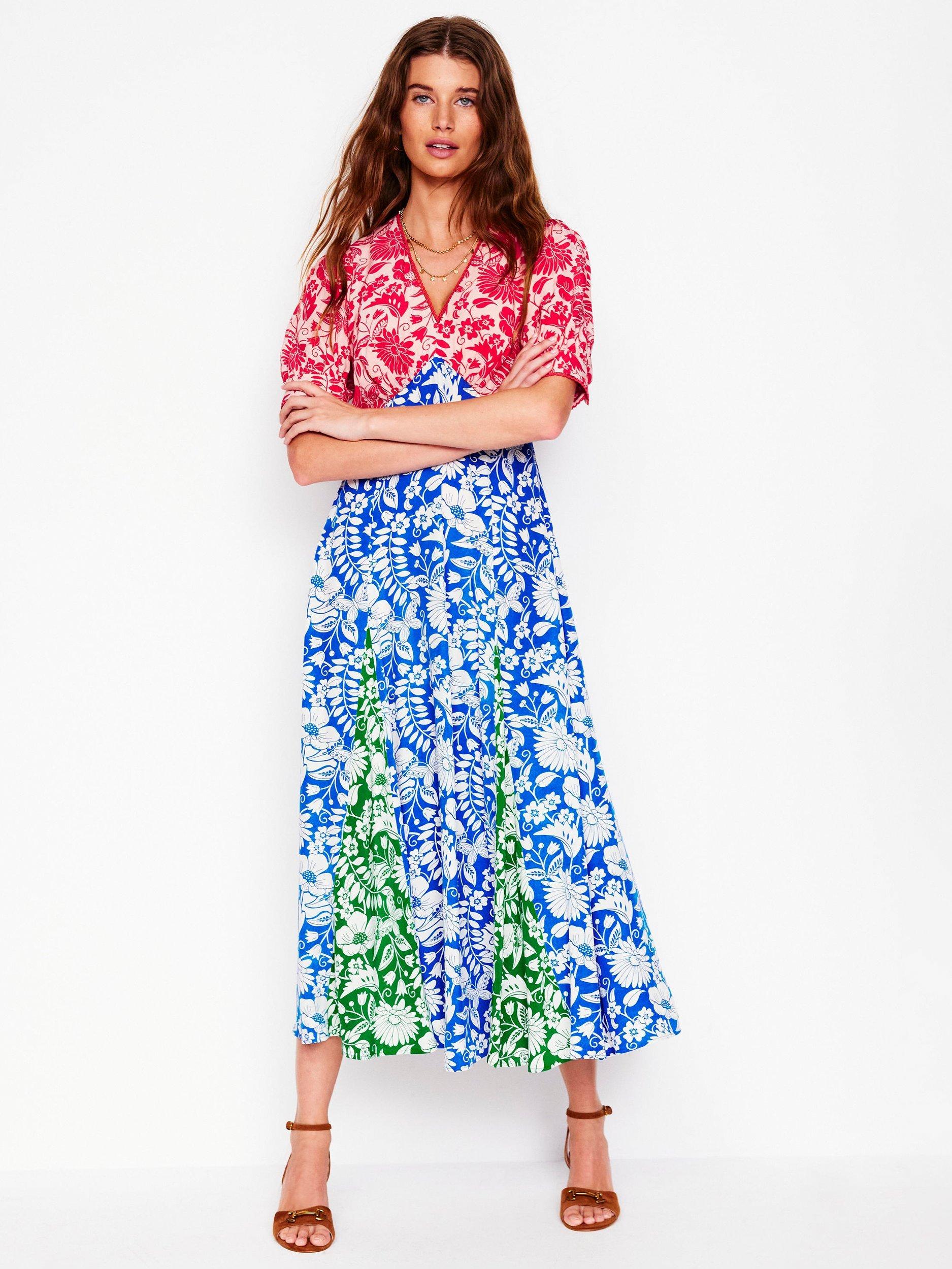 Product image 4 of 5, which shows Boden Rosie Godet Floral Print Tea Dress, Multi, 8