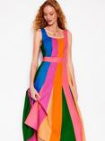 Boden Linen Stripe Godet Midi Dress