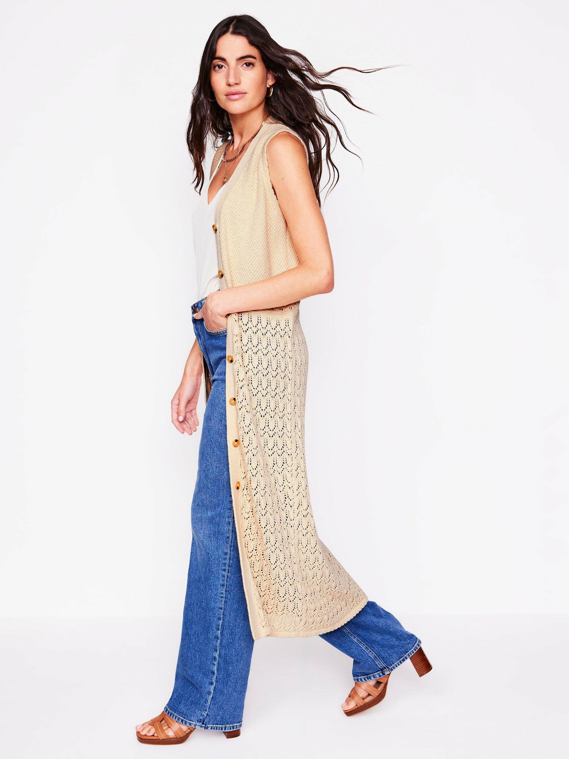 Product image 4 of 6, which shows Boden Sleeveless Textured Cotton Cardigan, Warm Ivory, XS