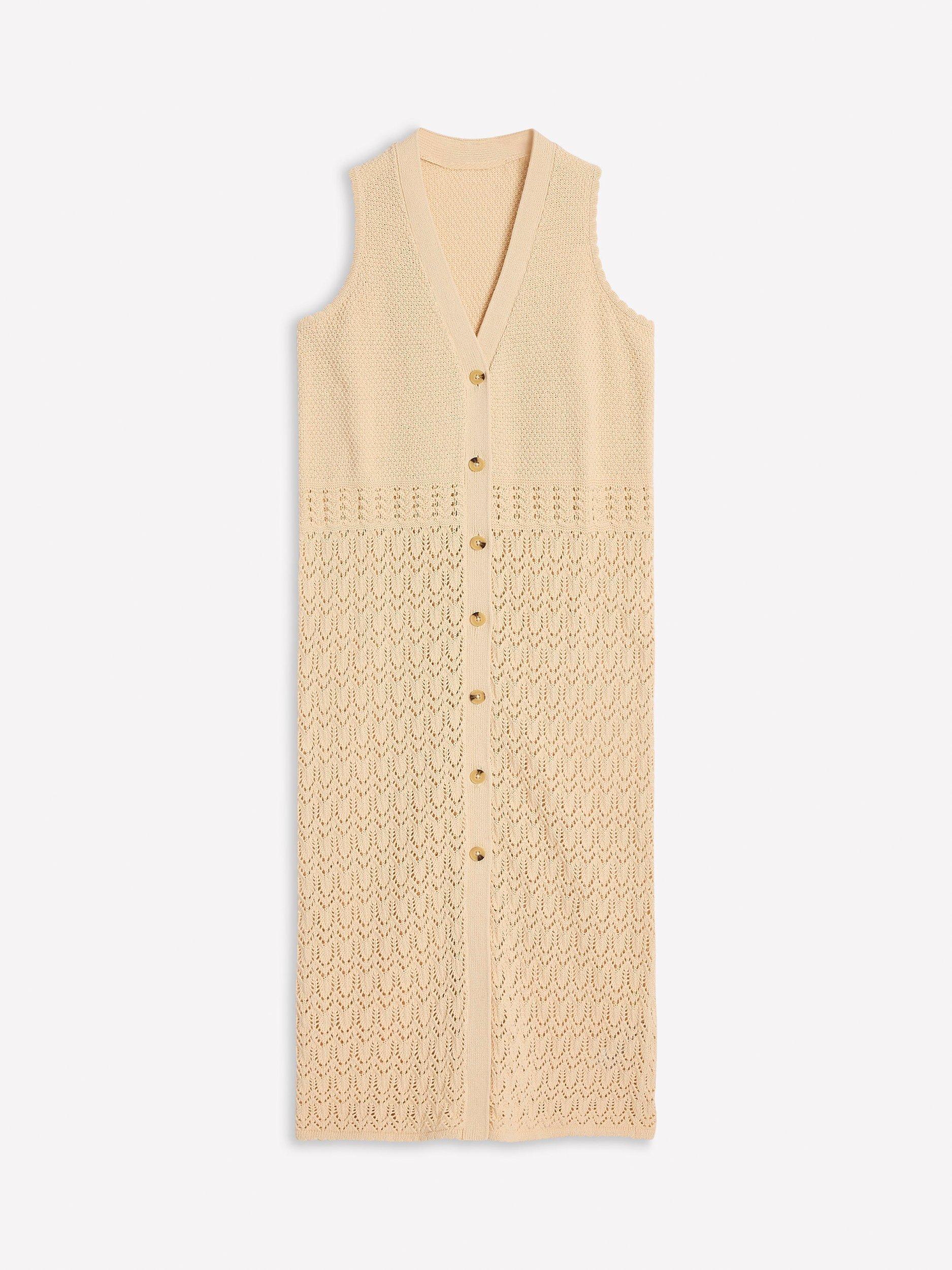 Product image 5 of 6, which shows Boden Sleeveless Textured Cotton Cardigan, Warm Ivory, XS