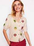 Boden Tropical Embroidered Cotton Knit Short Sleeve Cardigan