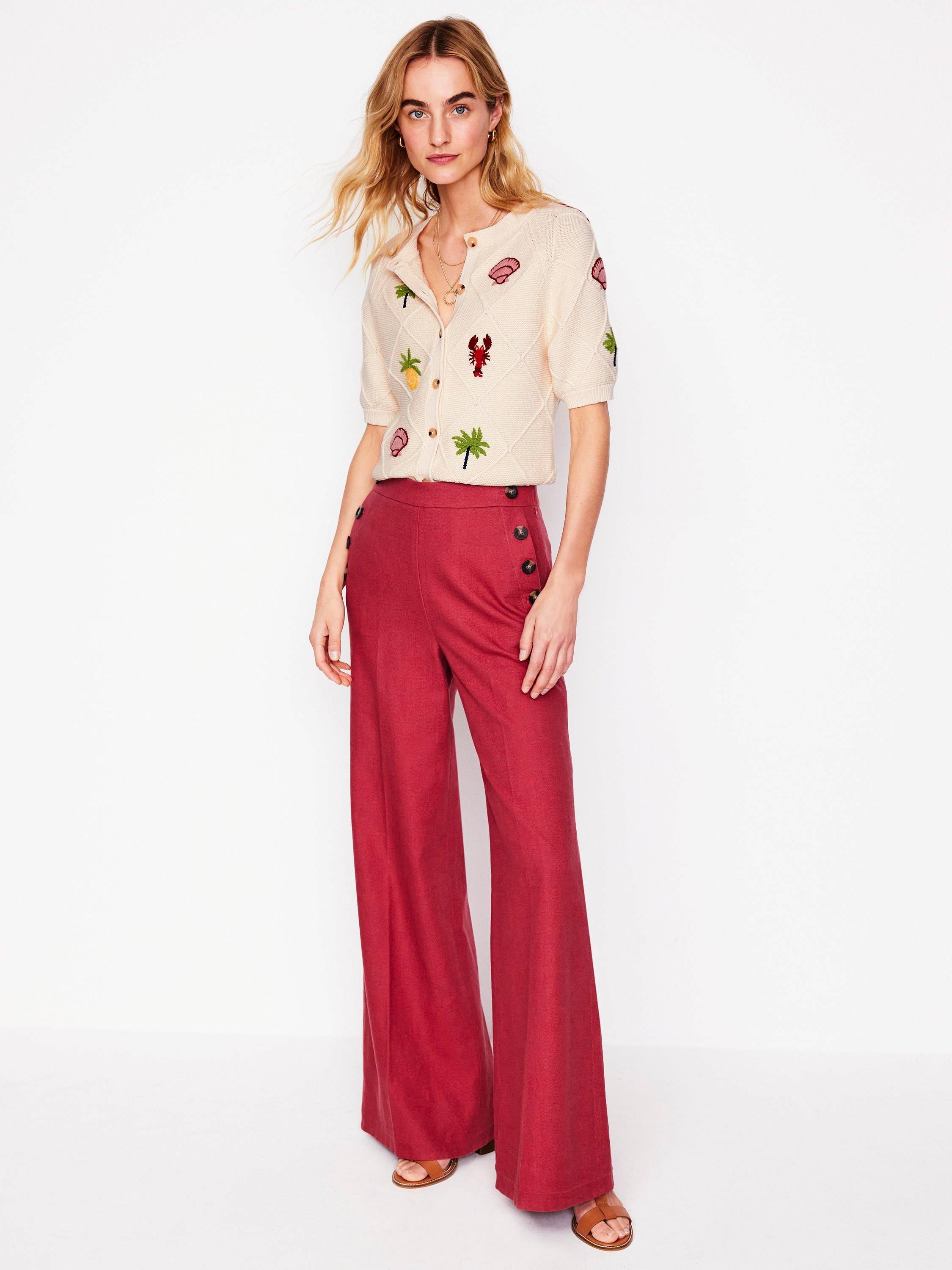 Product image 4 of 6, which shows Boden Tropical Embroidered Cotton Knit Short Sleeve Cardigan, Ivory, XS