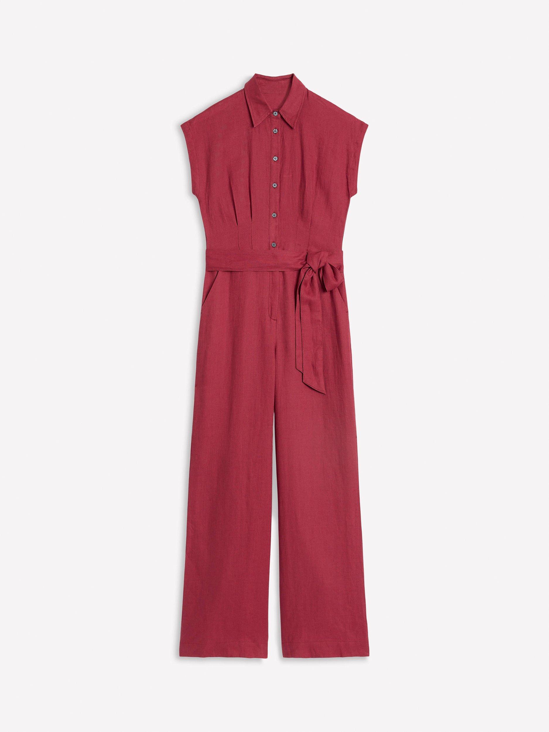 Product image 5 of 5, which shows Boden Colette Cinched Wide-Leg Linen Culotte Jumpsuit, Terracotta, 8